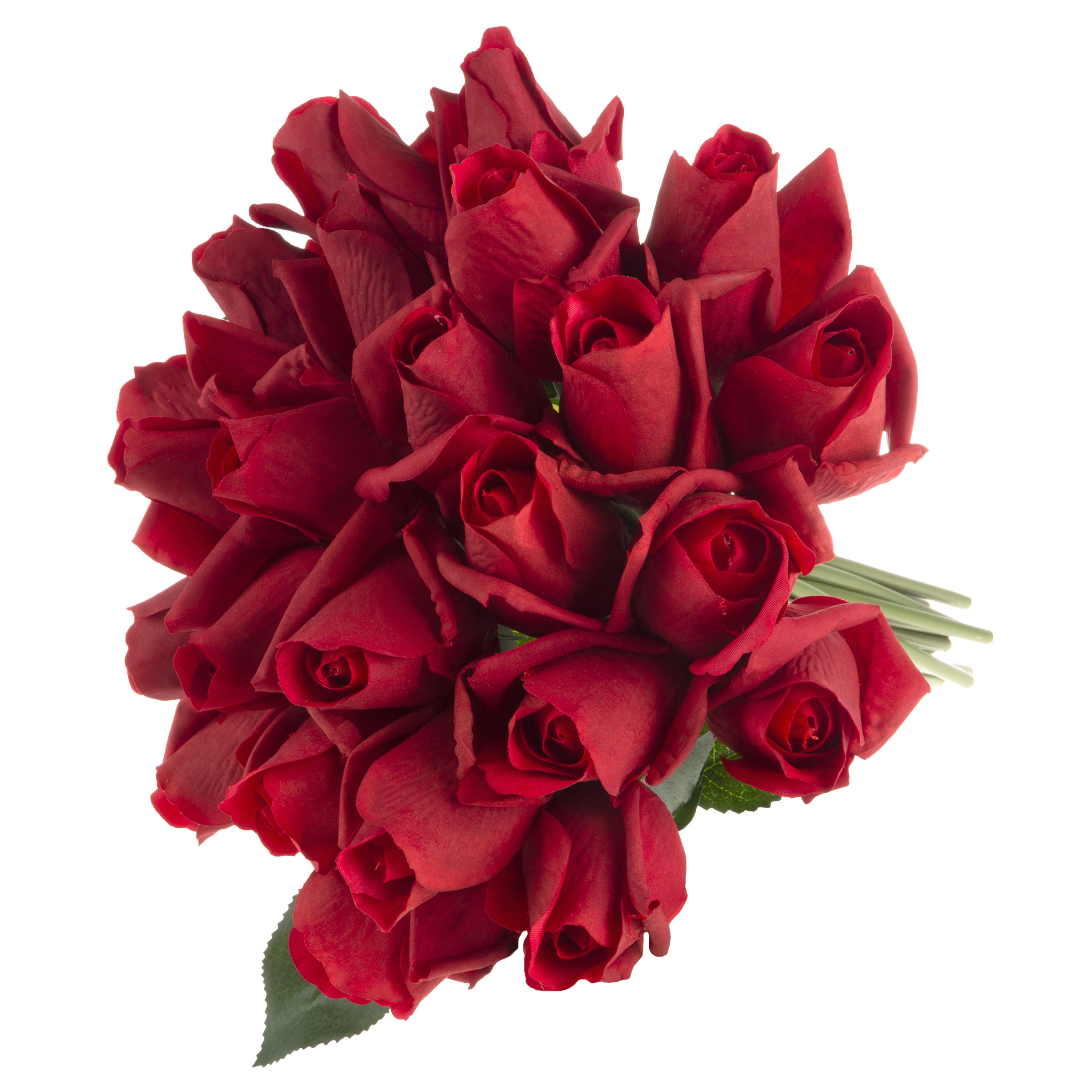 Artificial Realistic Faux Roses 24 Pack Wire Stems Real Touch Look Feel - Red