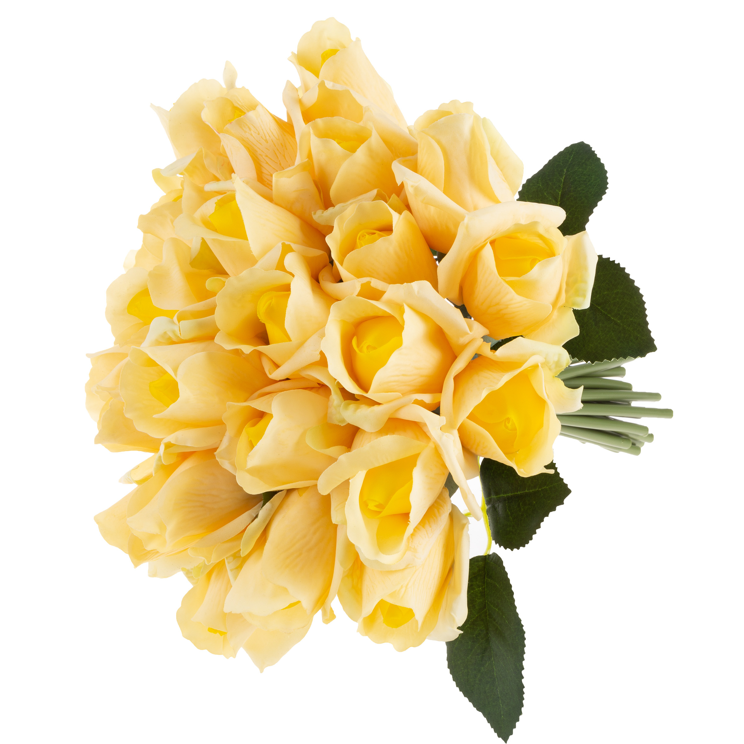 Artificial Realistic Faux Roses 24 Pack Wire Stems Real Touch Look Feel - Yellow