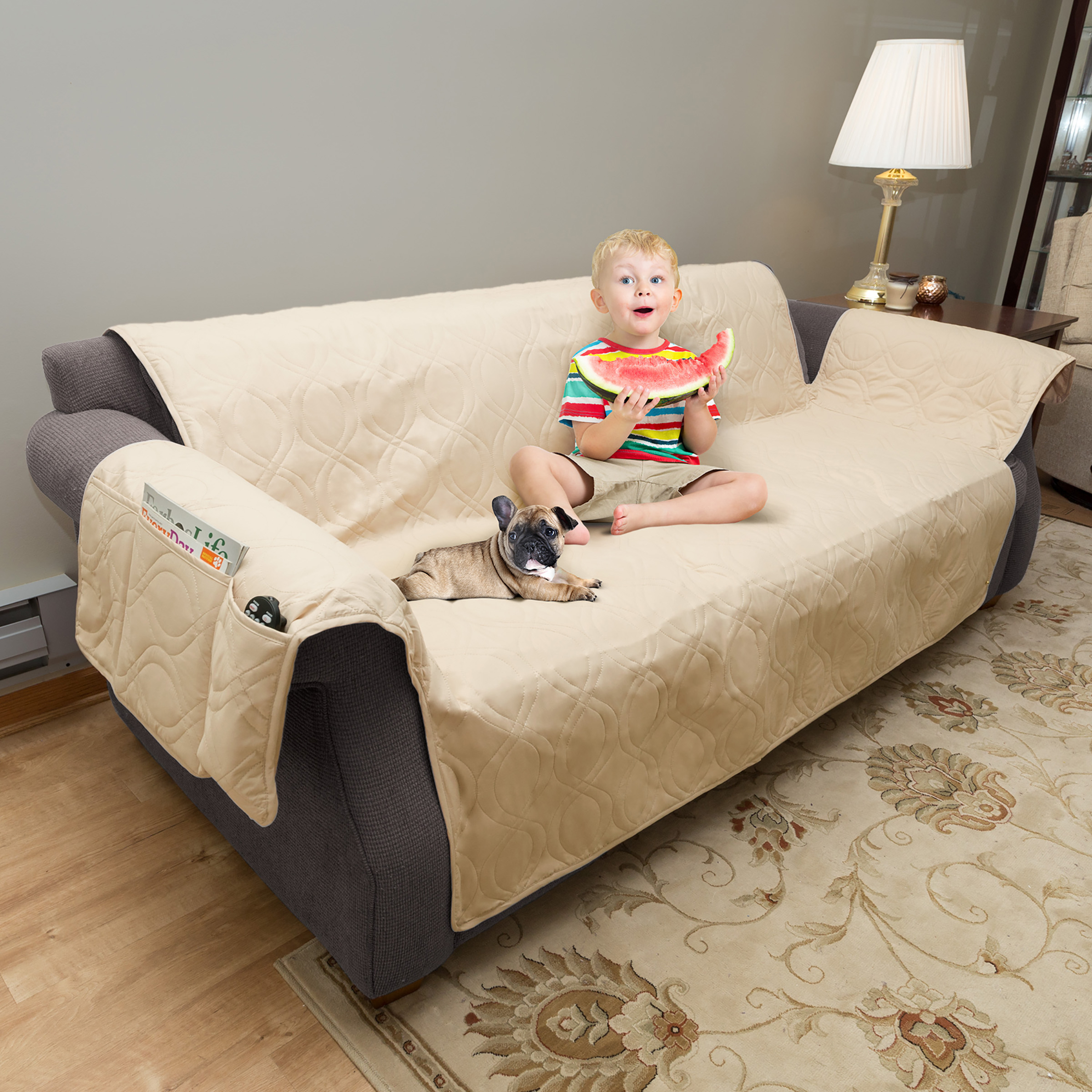 Furniture Cover Waterproof Couch Sofa Protector Kids Pets Dogs Stain Resistant - Tan