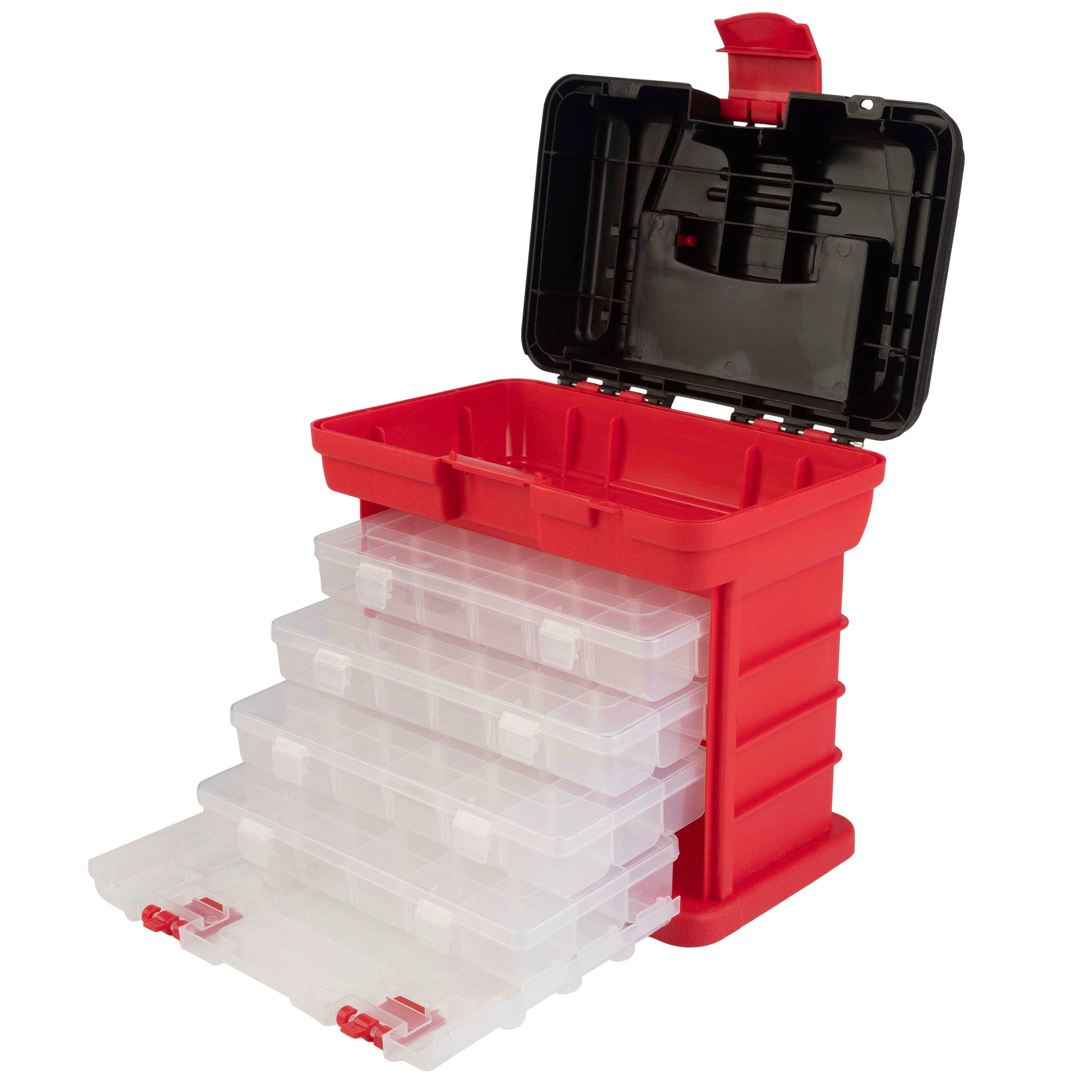 Storage And Tool Box Durable Organizer Utility Box With 4 Compartments - Red