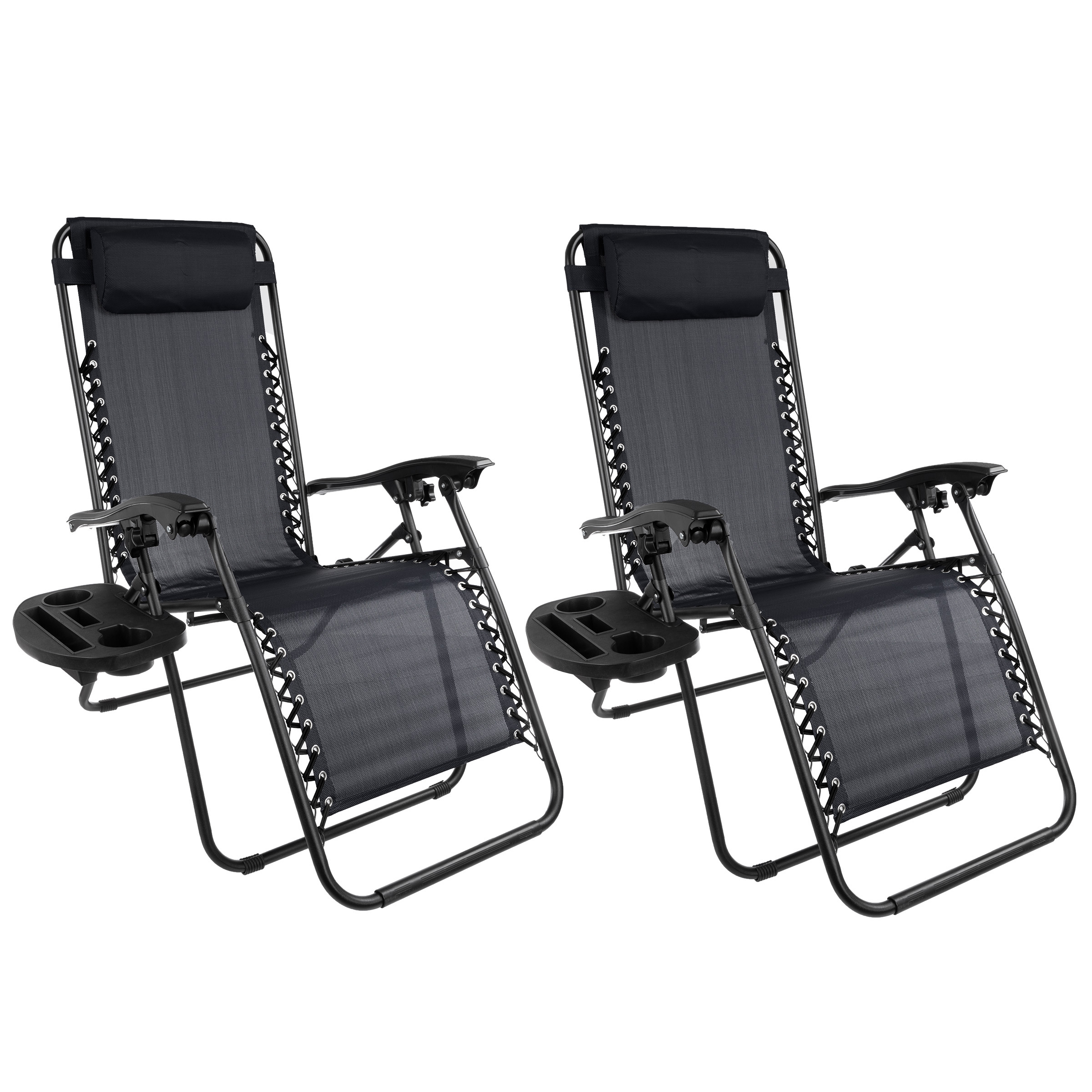 2 Pack Backyard Beach Patio Folding Lounging Chairs Holds 300 Pounds - Black