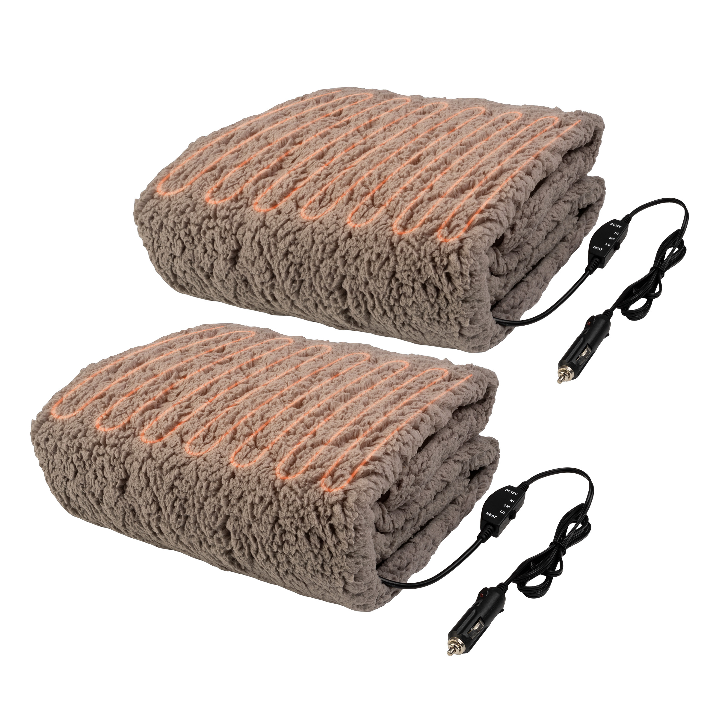 2Pack Heated Blanket Portable 12V Electric Travel Blanket Set For Car Truck RV - Gray