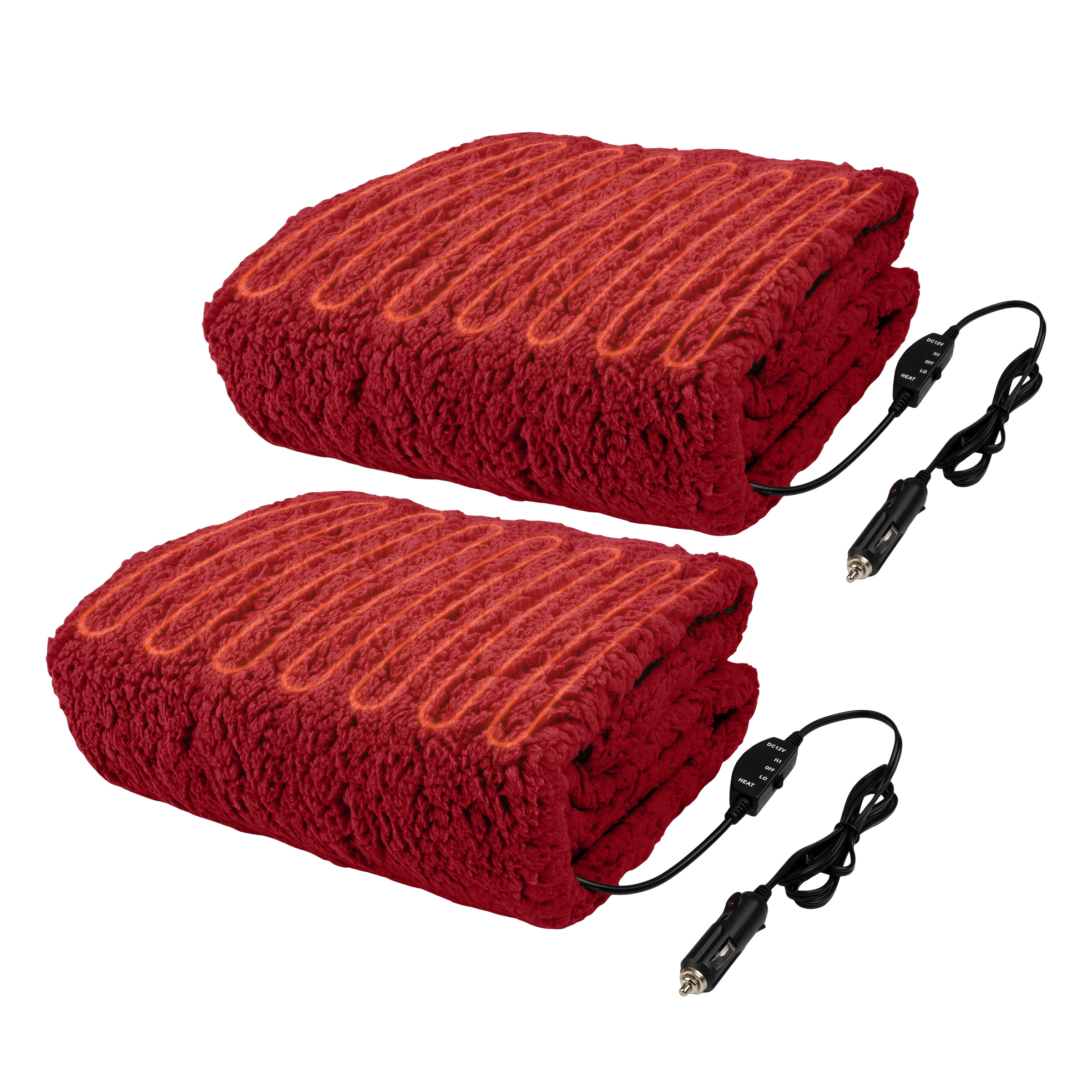 2Pack Heated Blanket Portable 12V Electric Travel Blanket Set For Car Truck RV - Red