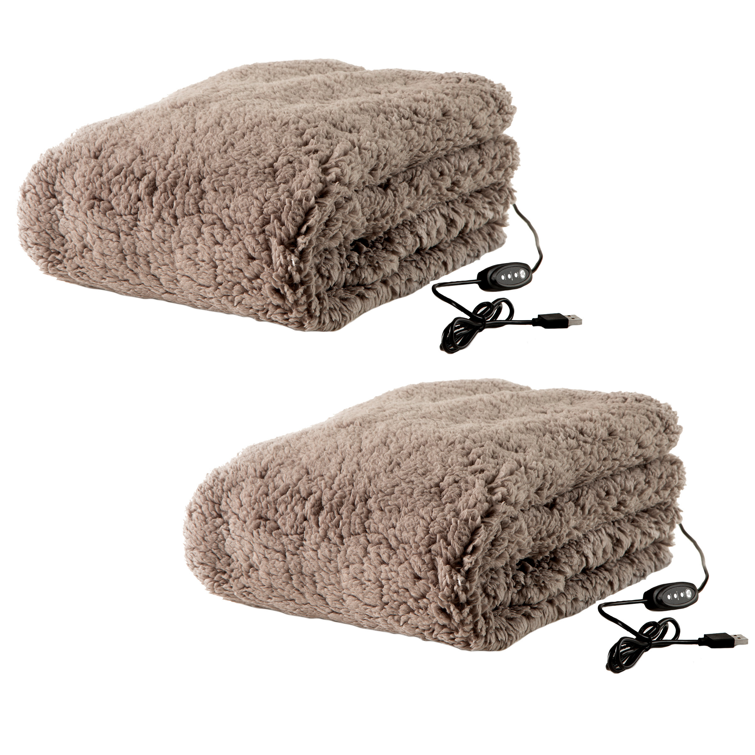 2Pack Heated Blanket USB-Powered Sherpa Throw Blankets Winter Car Accessories - Gray