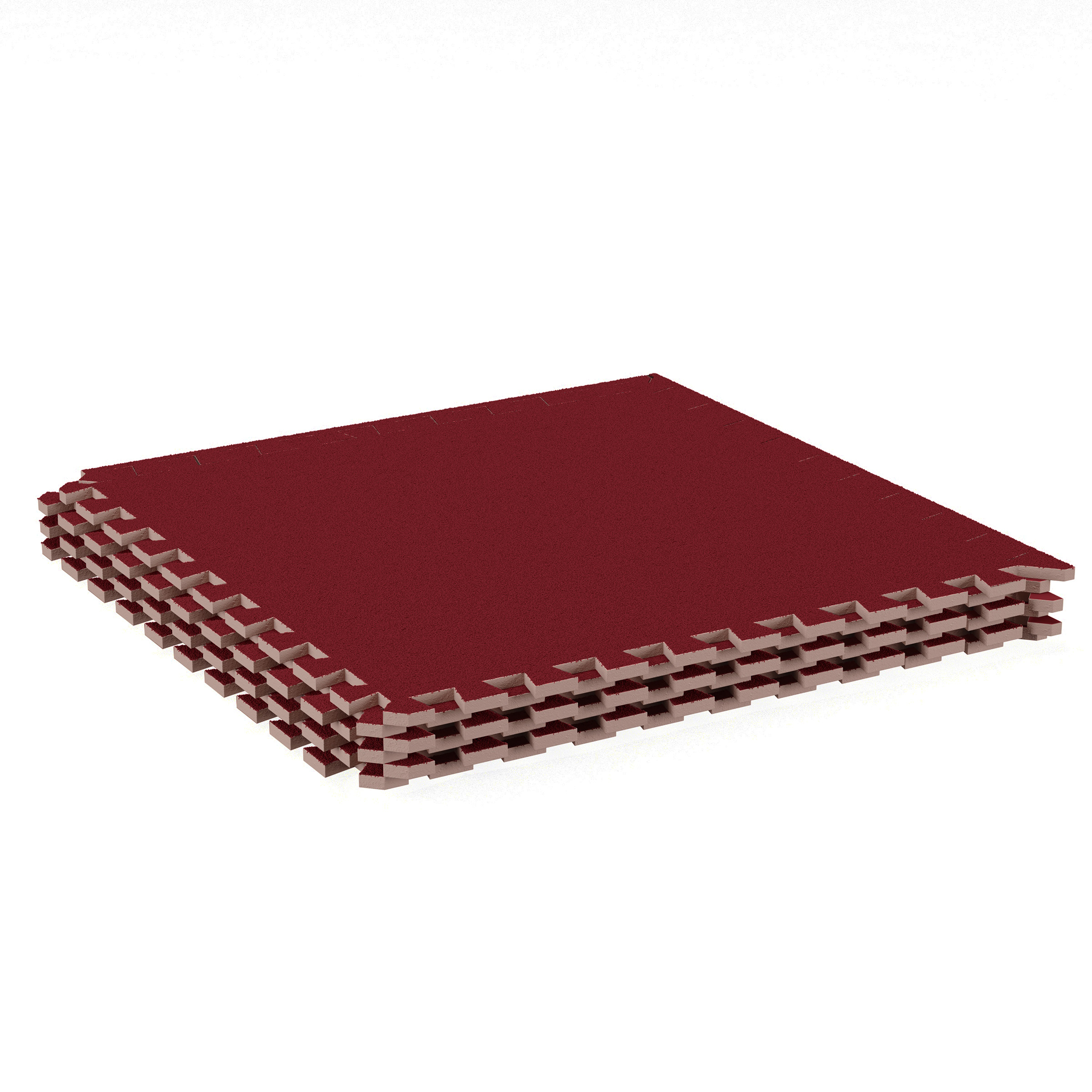 6 Pack Carpeted Interlocking Foam Floor Tiles 24 Inch Kids Garage Basement - Red