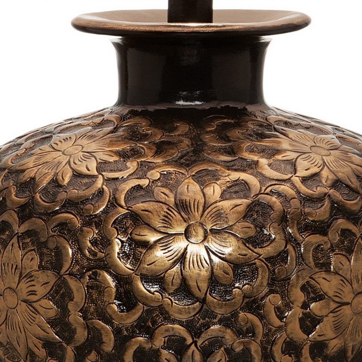 Neji 26 Inch Table Lamp, Curved Pot Design Base, Floral Pattern, Gold- Saltoro Sherpi