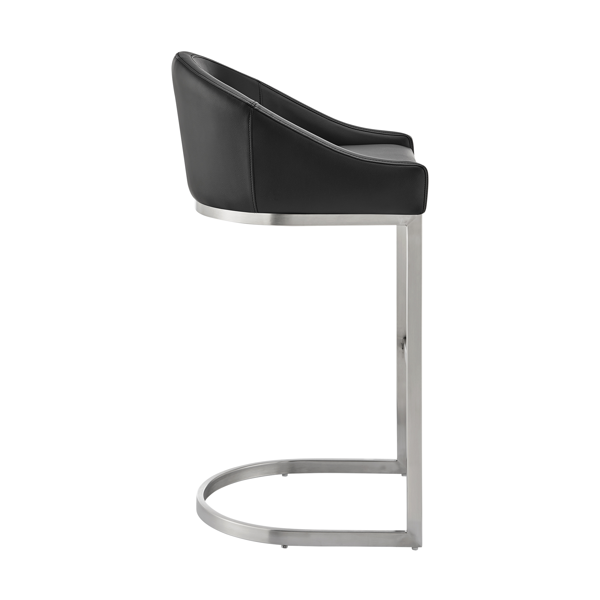 Lina 24 Inch Counter Stool Chair, Metal Cantilever Base, Black Faux Leather- Saltoro Sherpi