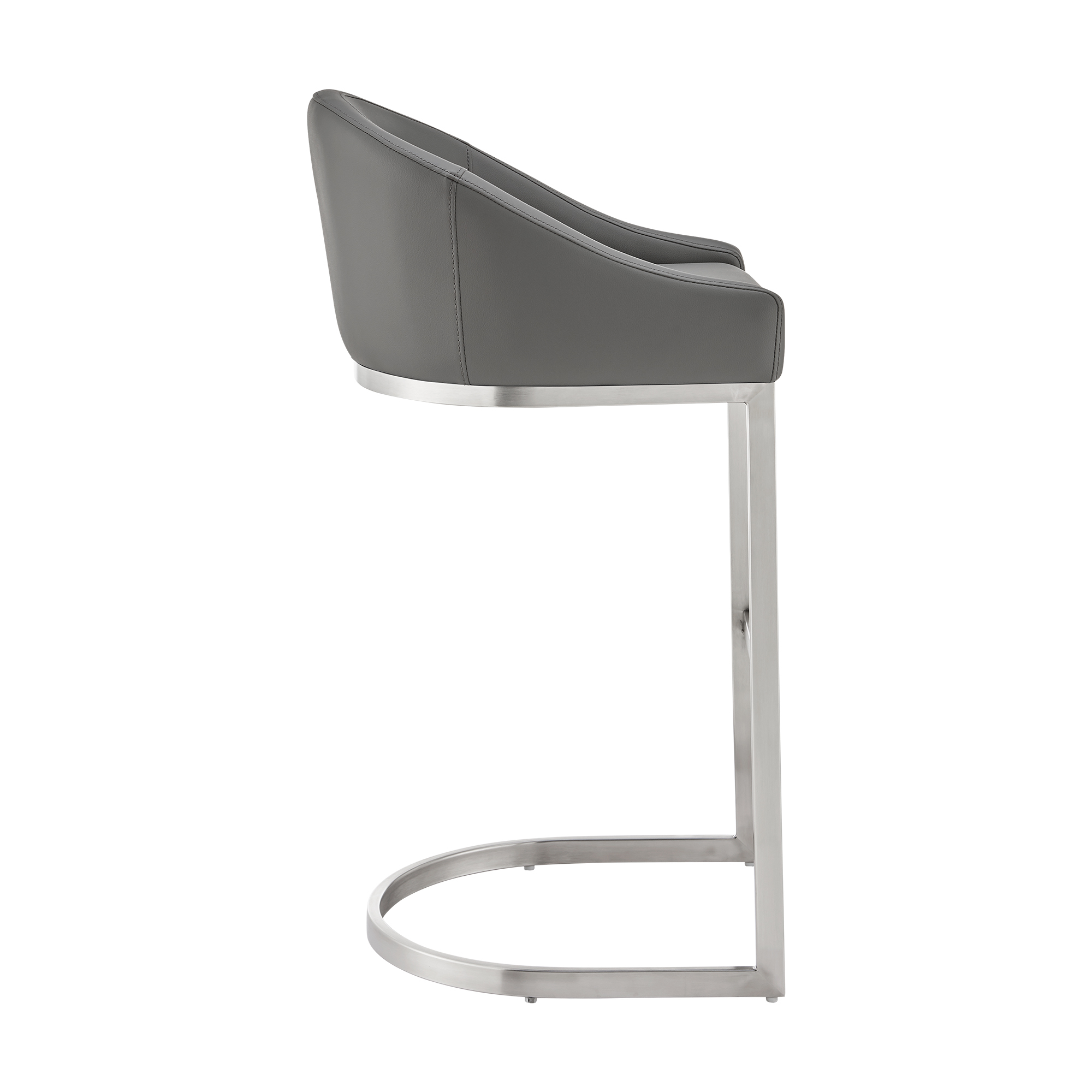 Lina 28 Inch Bar Stool Chair, Metal Cantilever Base, Gray Faux Leather- Saltoro Sherpi