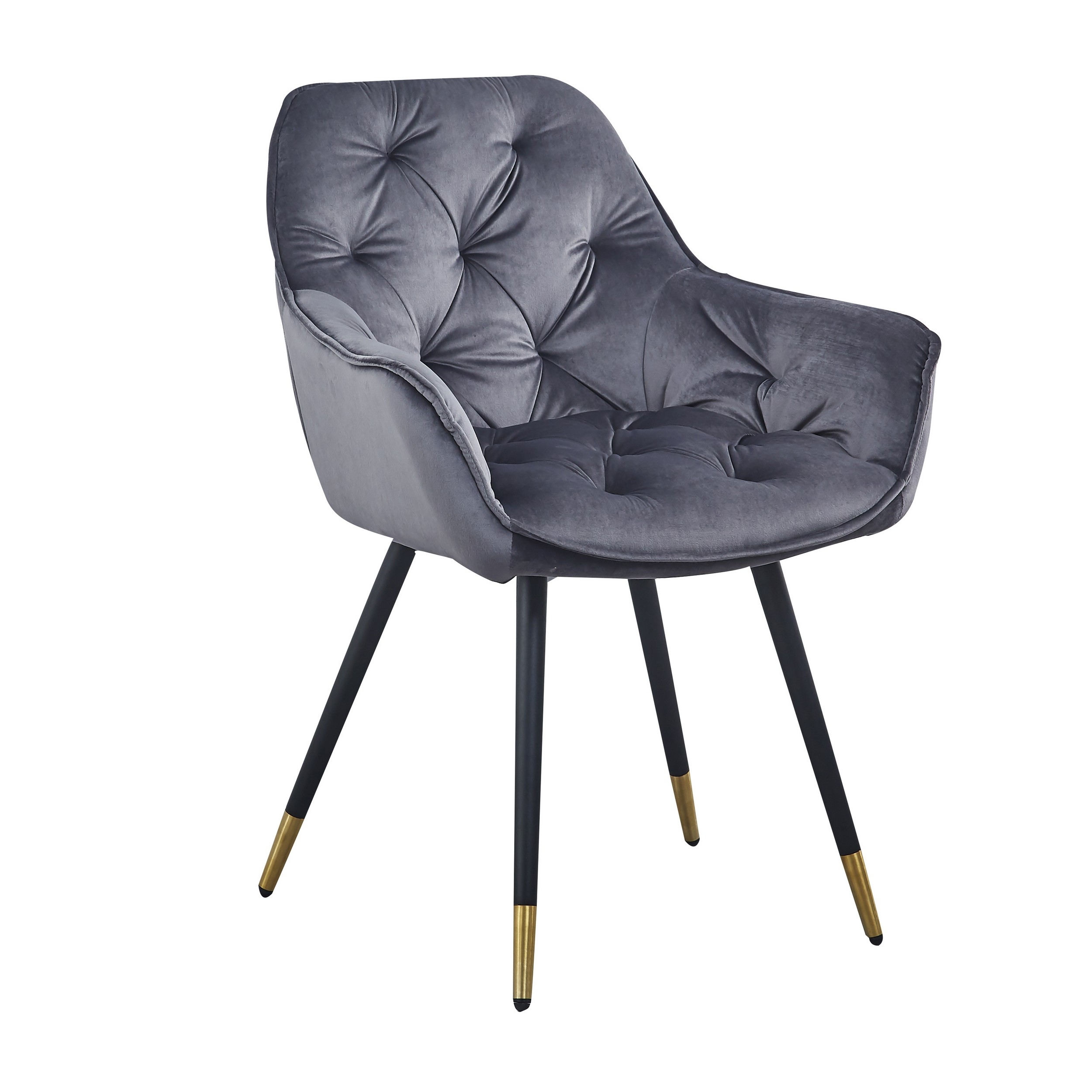 Alix 25 Inch Modern Dining Chair, Button Tufted, Set Of 2, Gray, Black- Saltoro Sherpi