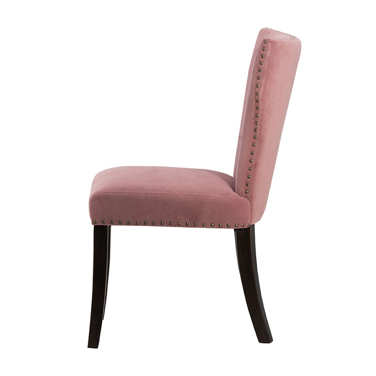 Devi 25 Inch Curved Dining Chair, Pink Velvet Upholstery, Nailhead Trim- Saltoro Sherpi