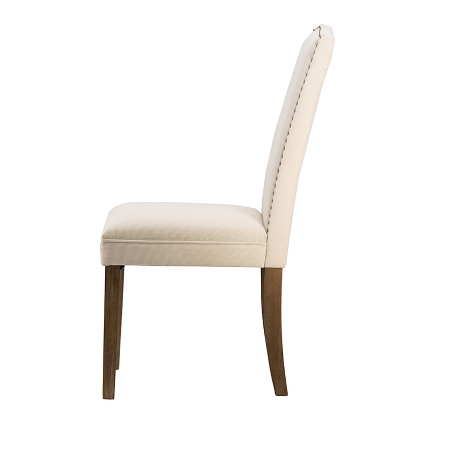 Elva 24 Inch Dining Chair, Beige Fabric, Nailhead Trim, Dark Wood Legs- Saltoro Sherpi