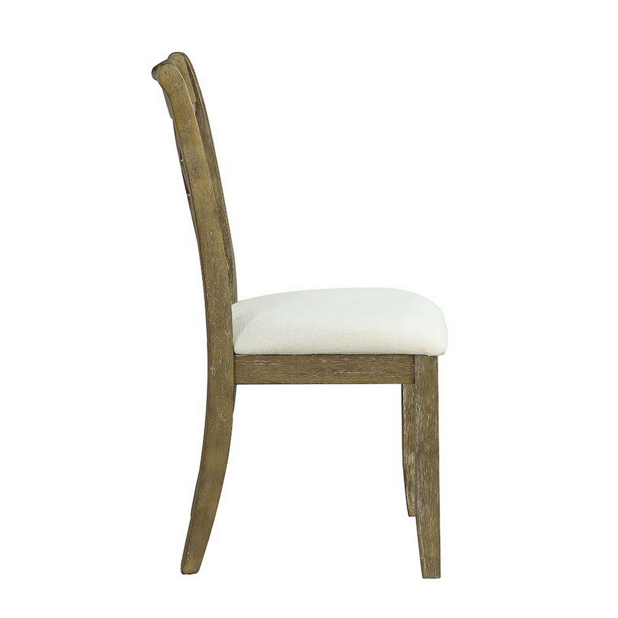 23 Inch Wood Dining Chair, Set Of 2, Cross Accent Backrest, Padded, Beige- Saltoro Sherpi