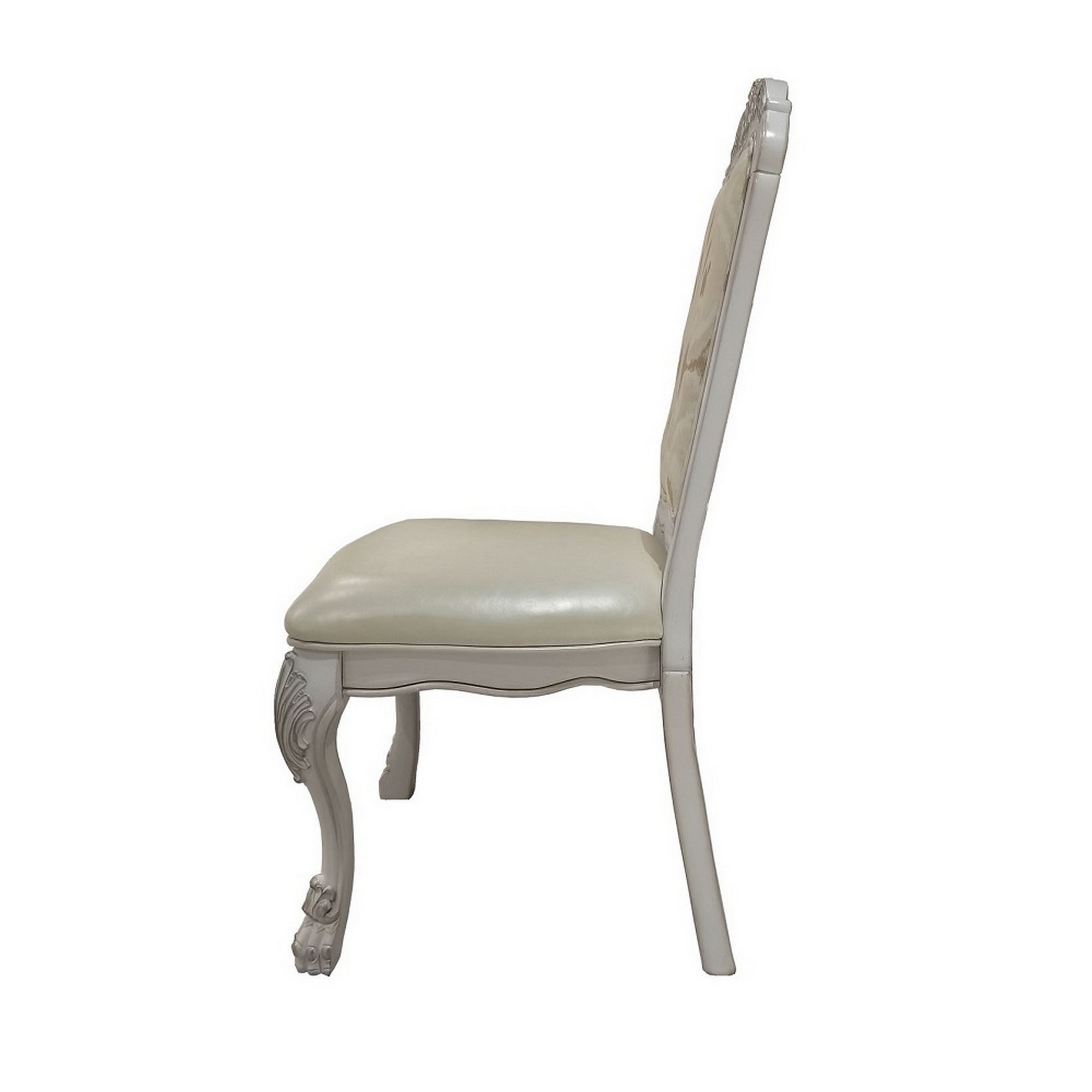 Aurora 23 Inch Set Of 2 Classic Side Dining Chairs, Bone White Faux Leather- Saltoro Sherpi