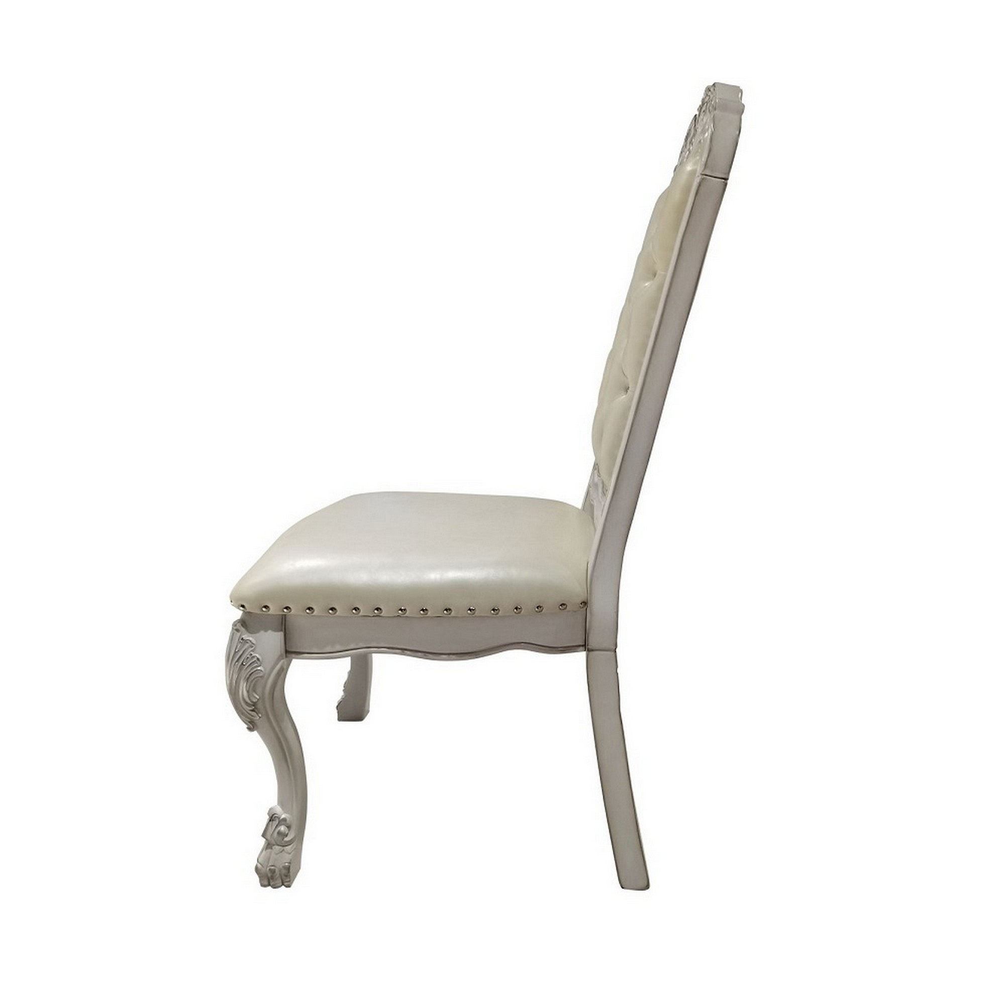 Aurora 23 Inch Classic Dining Chair, Set Of 2, Faux Leather, Bone White- Saltoro Sherpi