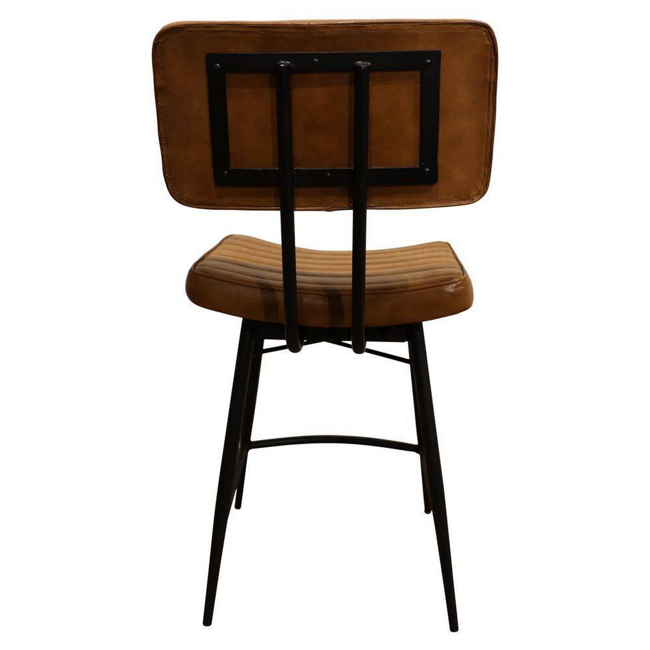 Mia 24 Inch Counter Stool, Set Of 2, Hand Dyed Brown Leather, Deep Tufting- Saltoro Sherpi