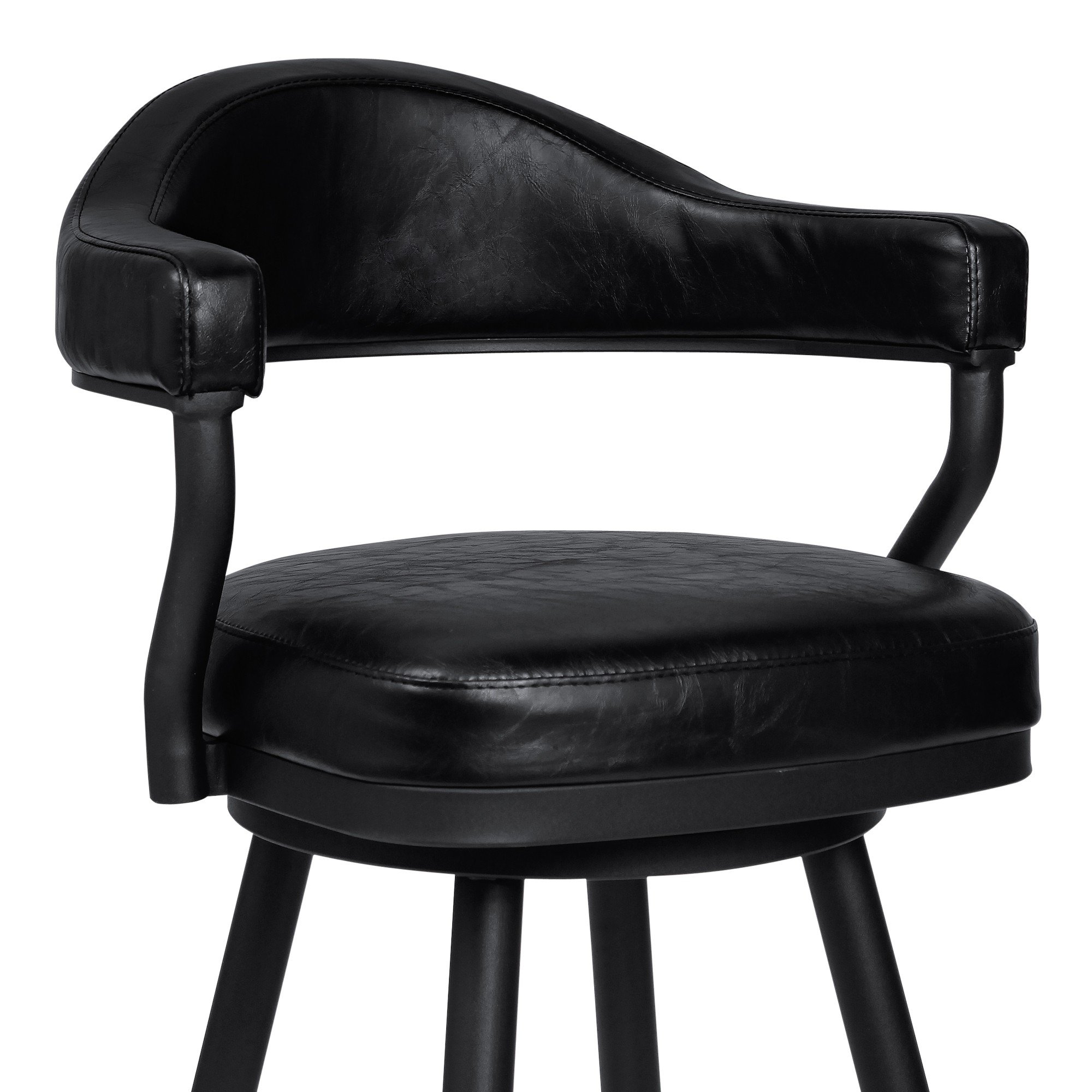 Knw 26 Inch Swivel Counter Stool Armchair, Vintage Black Faux Leather- Saltoro Sherpi