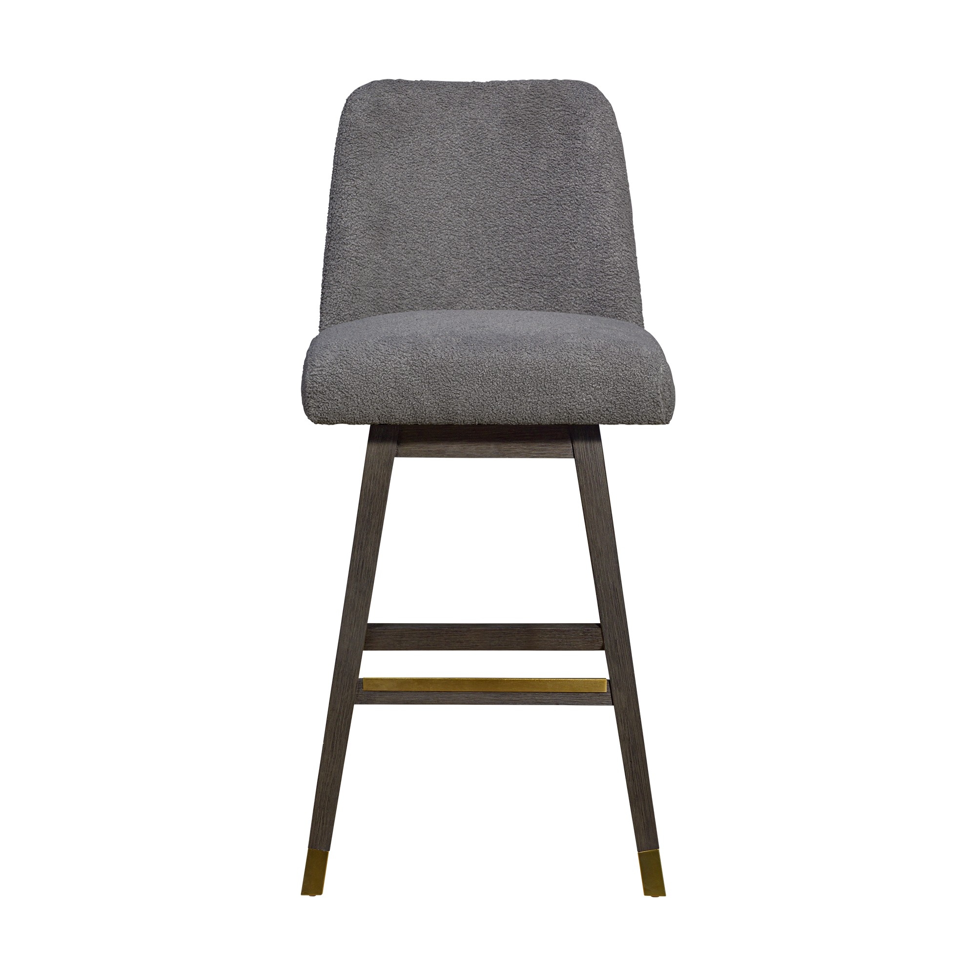 Lara 30 Inch Swivel Barstool Chair, Soft Gray Boucle Fabric, Wood Legs- Saltoro Sherpi