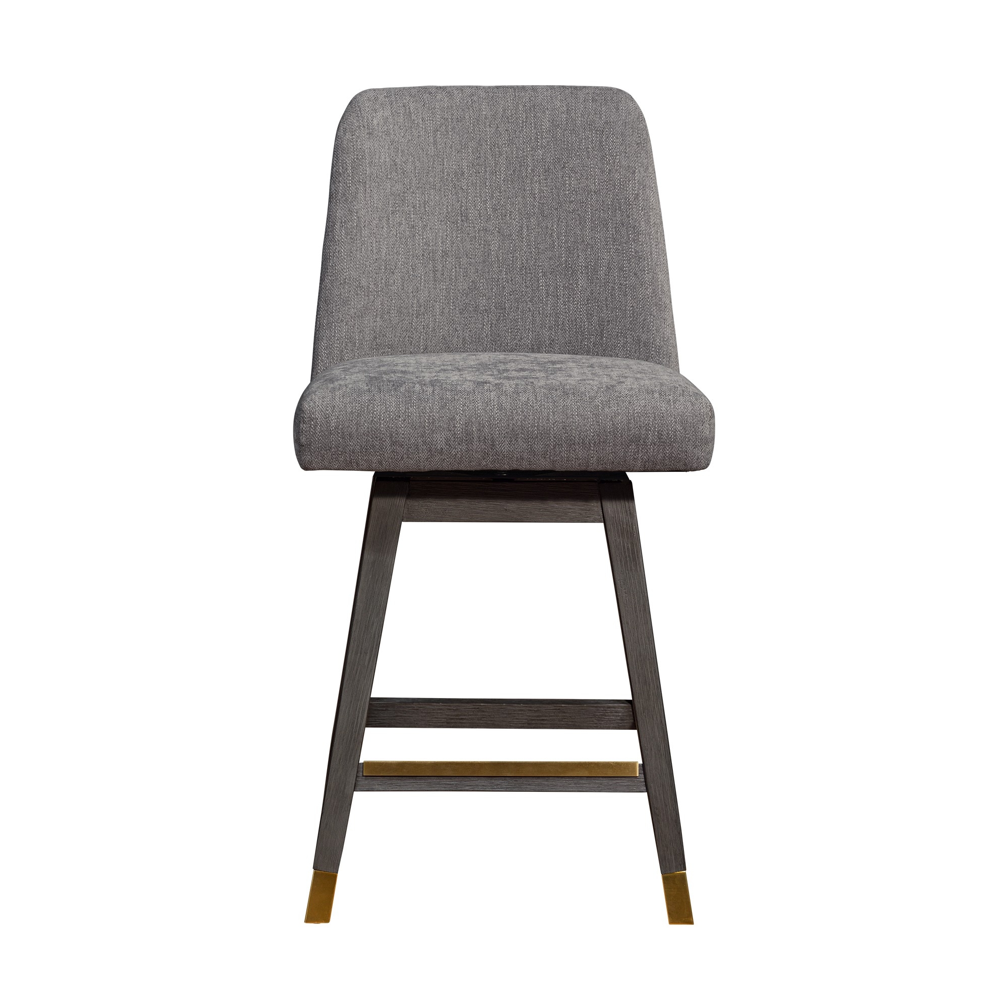 Lara 26 Inch Swivel Counter Stool Chair, Mocha Polyester, Gray Wood Legs- Saltoro Sherpi