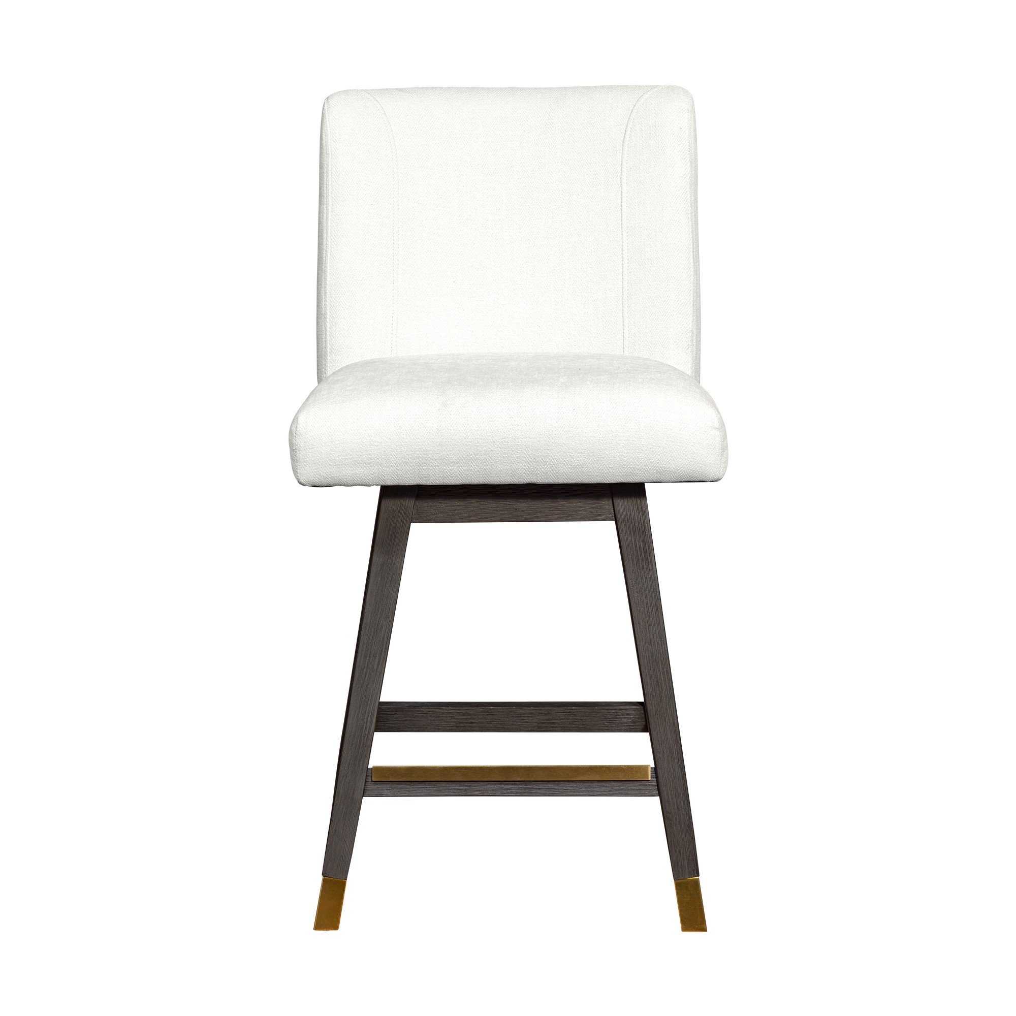 Lia 26 Inch Swivel Counter Stool Chair, Gray Wood, Cream White Polyester- Saltoro Sherpi