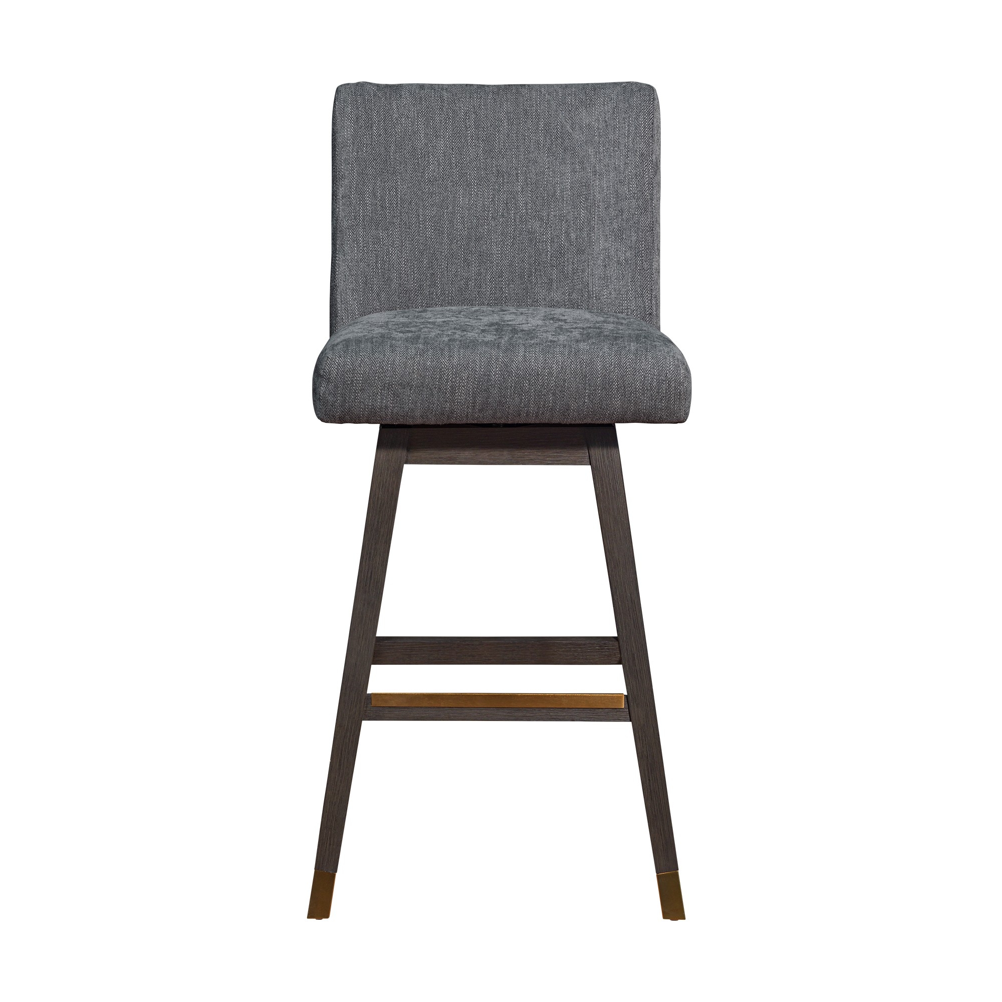 Lia 30 Swivel Barstool Chair, Gray Rubberwood Frame, Dark Gray Polyester- Saltoro Sherpi