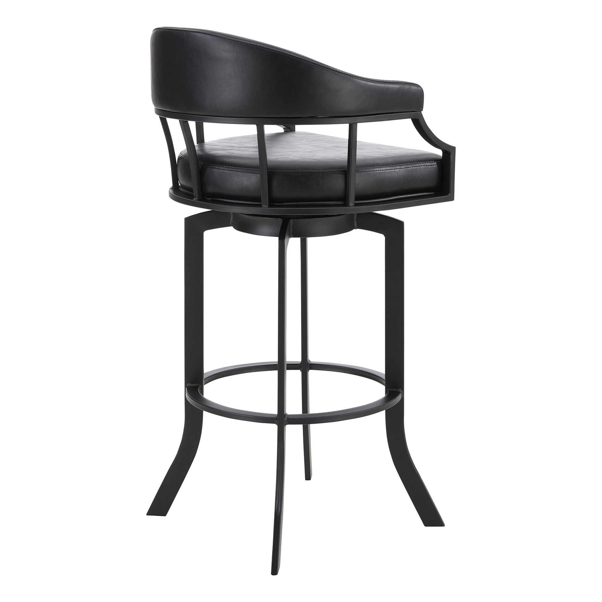 Nuf 26 Inch Swivel Counter Stool Armchair, Black Faux Leather, Curved Legs- Saltoro Sherpi