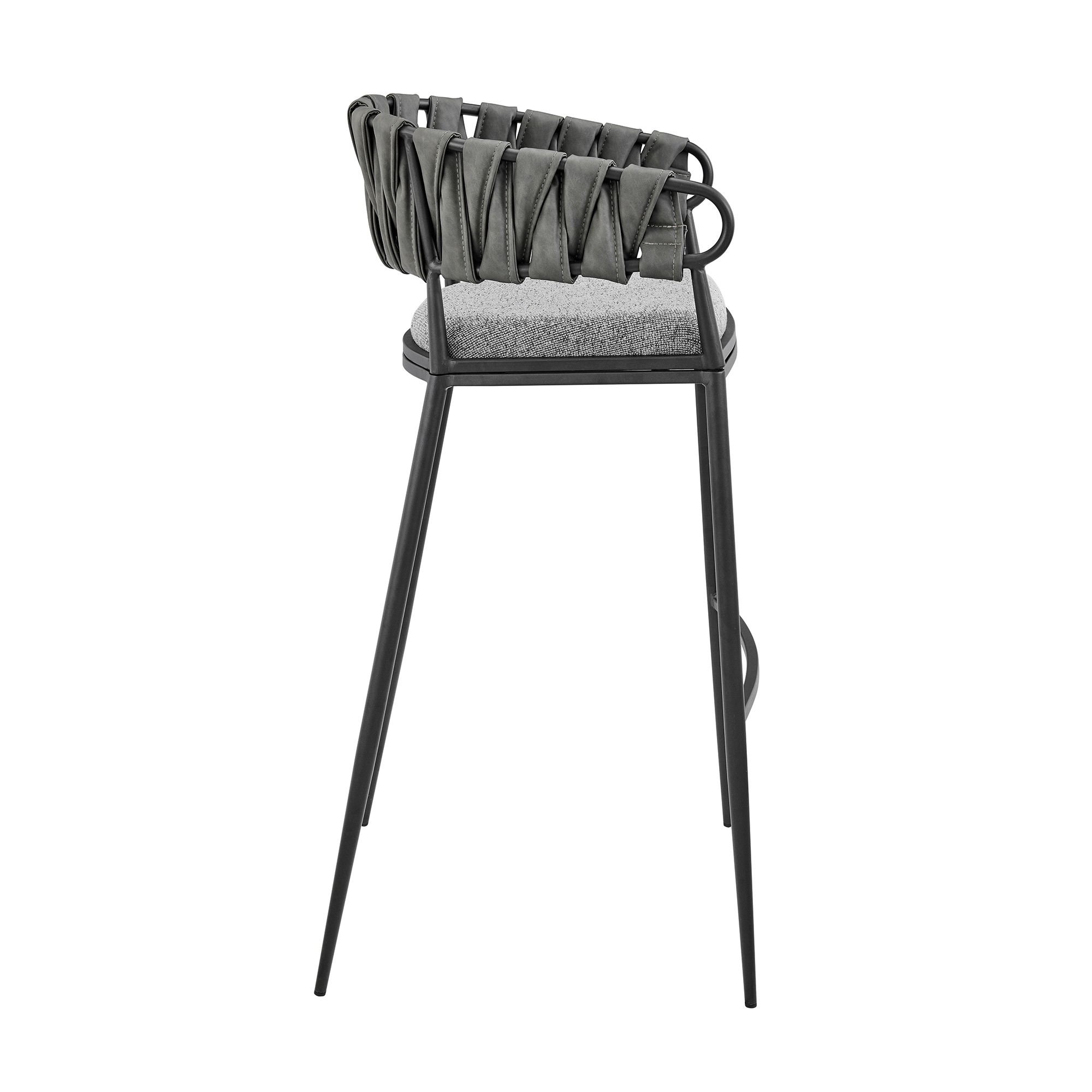 Viji 26 Inch Counter Stool Chair, Gray Faux Leather Fabric Back, Black Iron- Saltoro Sherpi