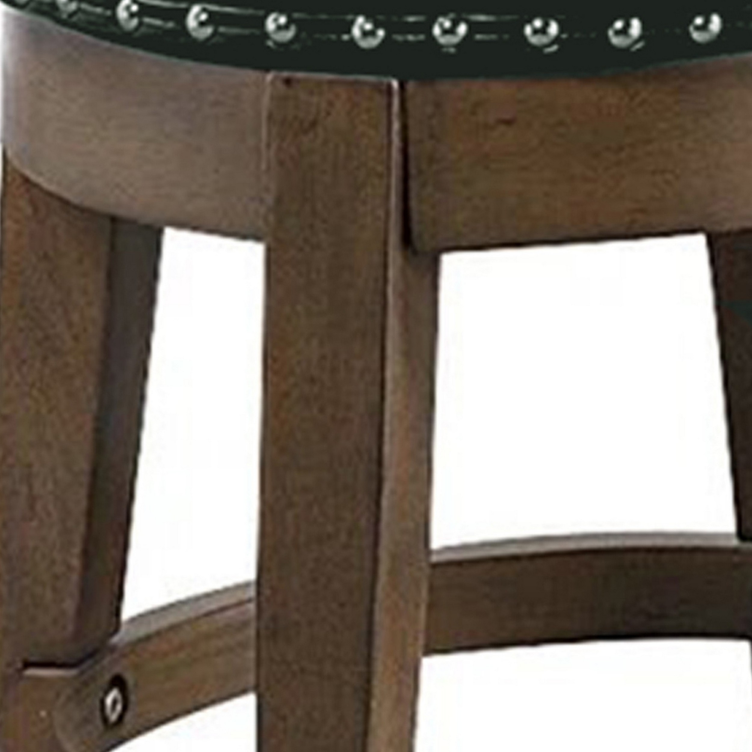 Drue 24 Inch Set Of 2 Swivel Counter Stools, Brown Wood Green Faux Leather
