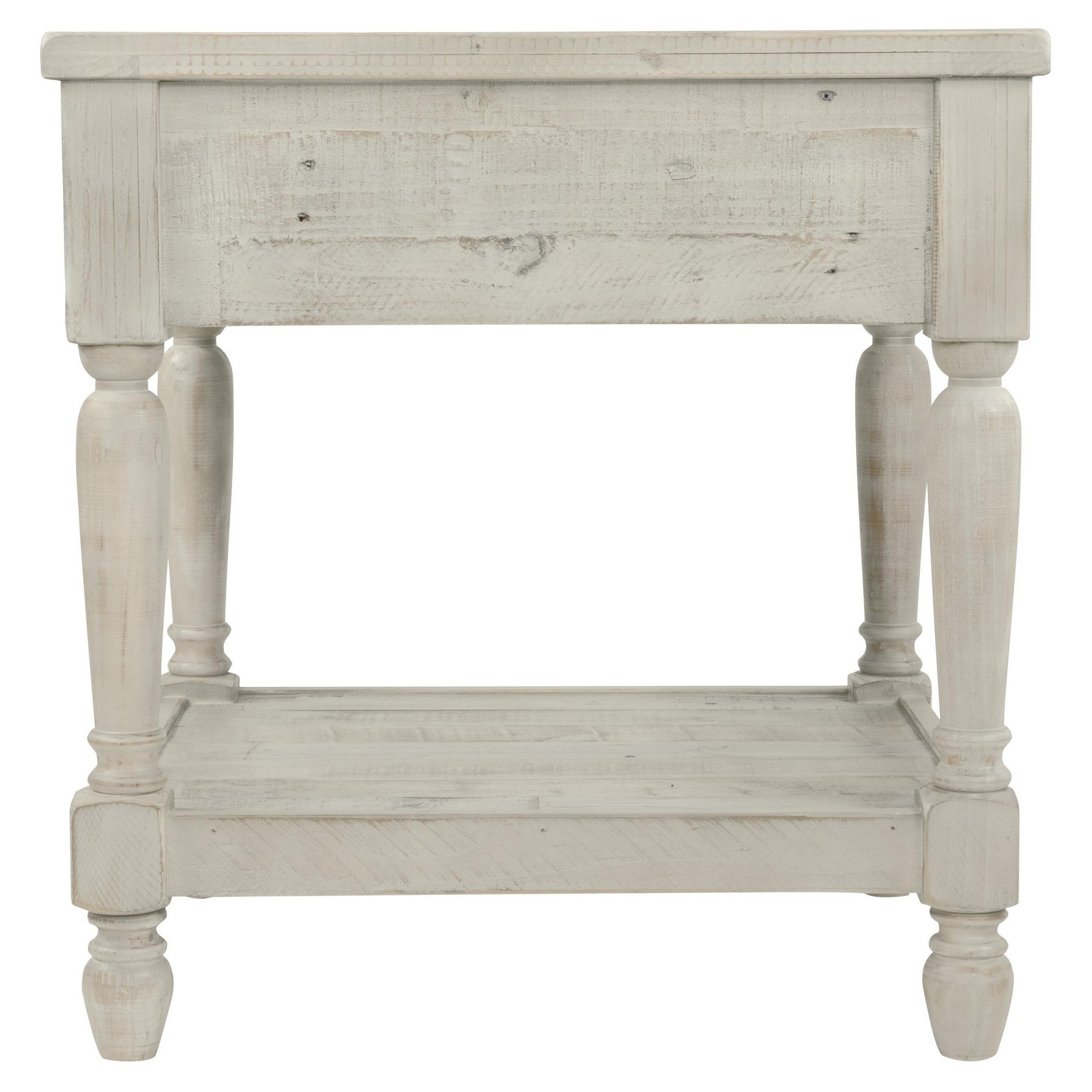 Plank Style End Table With 1 Drawer And Open Bottom Shelf, Washed White- Saltoro Sherpi
