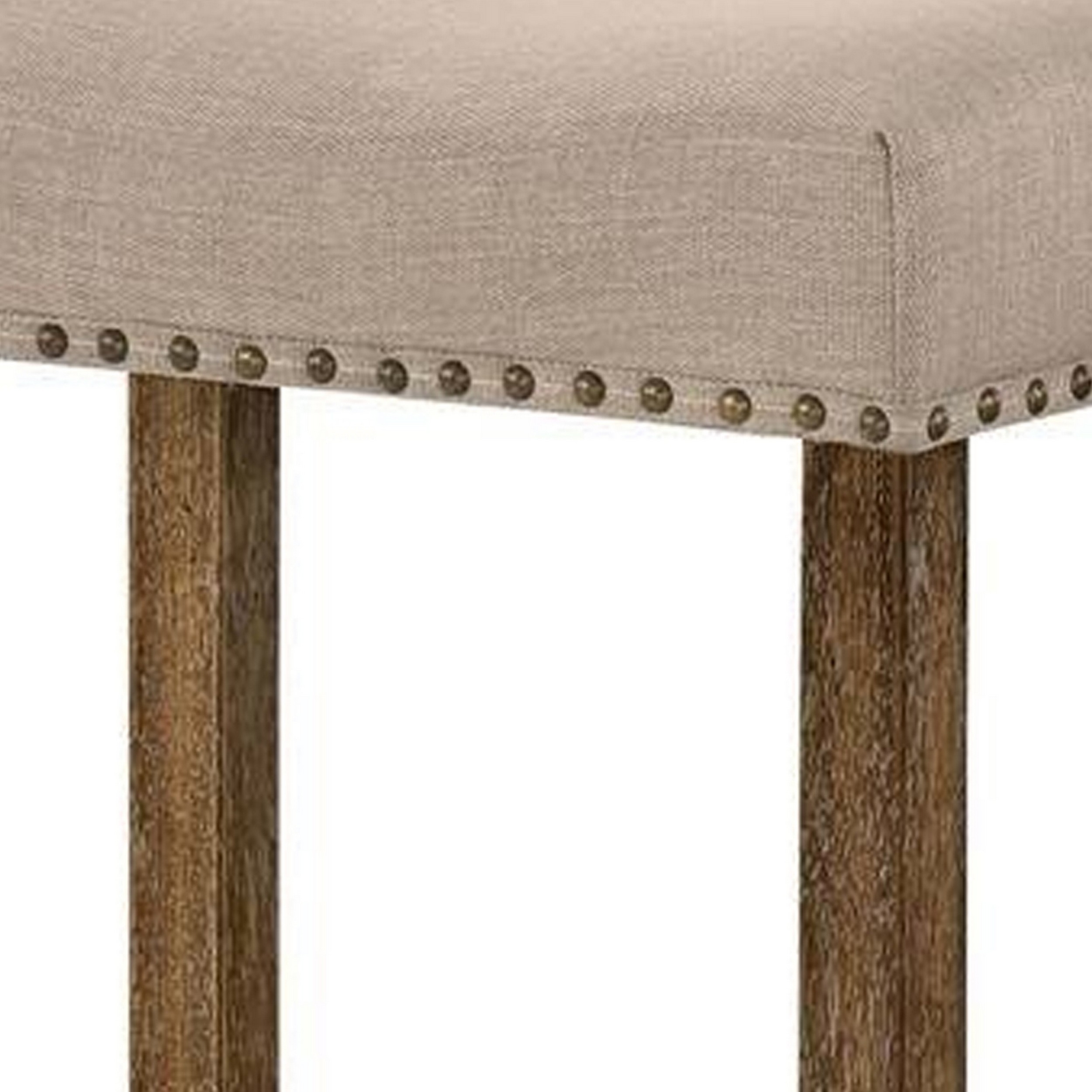 Sera 26 Inch Counter Height Stool, Set Of 2, Brown Wood, Beige Fabric Seat- Saltoro Sherpi