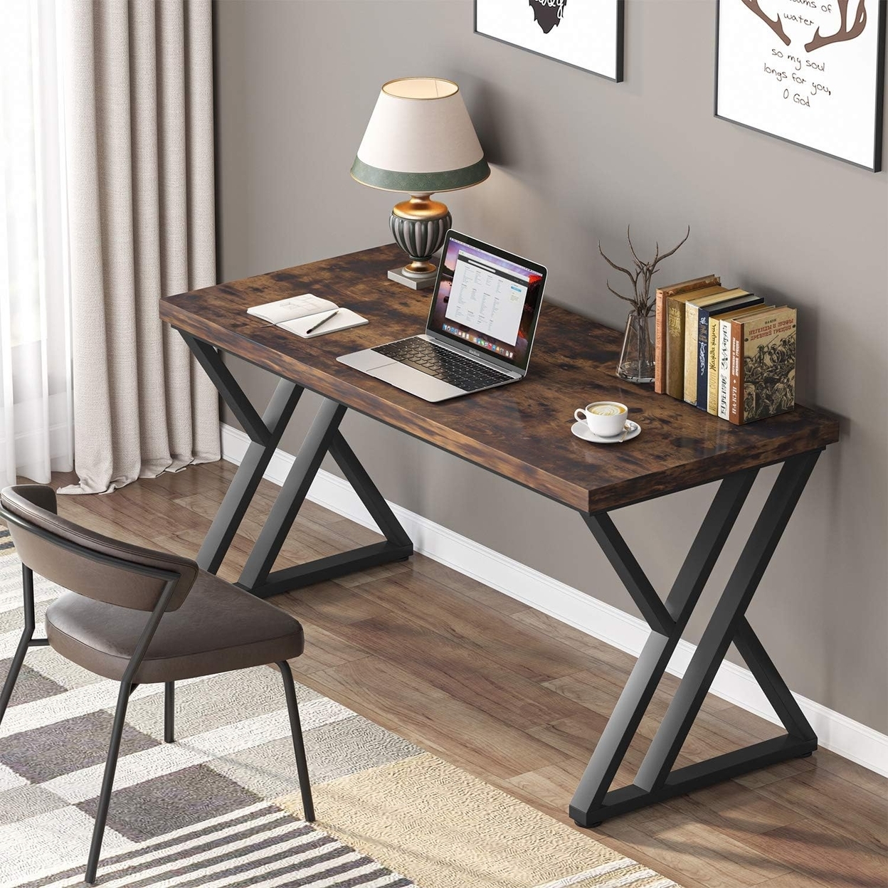 Tribesigns Writing Computer Desk, 55 Heavy Duty Study Desk With Z-Shaped Metal Leg, Modern Simple Home Office Computer Desk - Grey