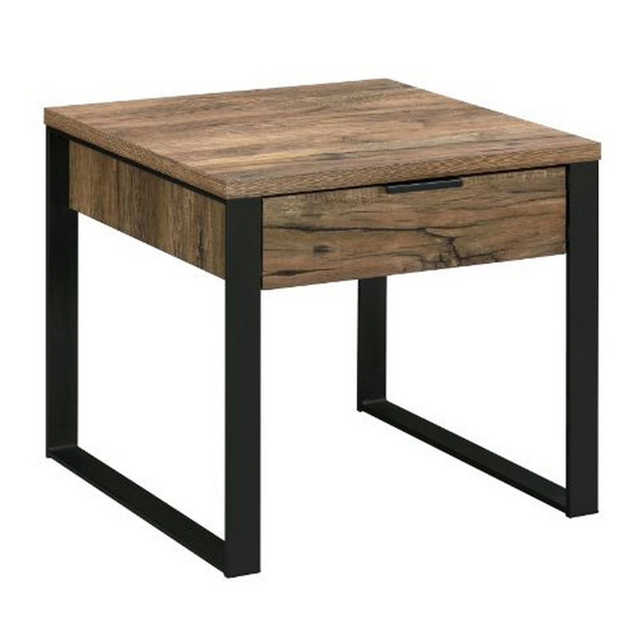 End Table With 1 Drawer And Grain Details, Brown And Black- Saltoro Sherpi