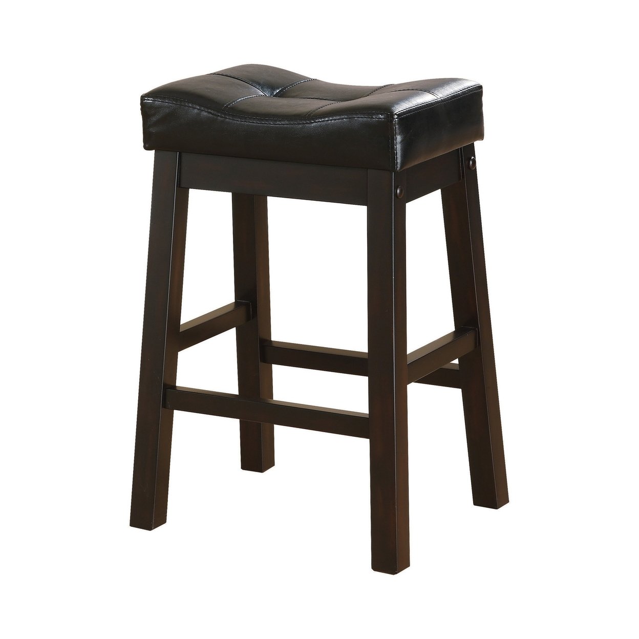 25 Inch Set Of 2 Counter Height Stools, Brown Faux Leather Saddle Seat- Saltoro Sherpi
