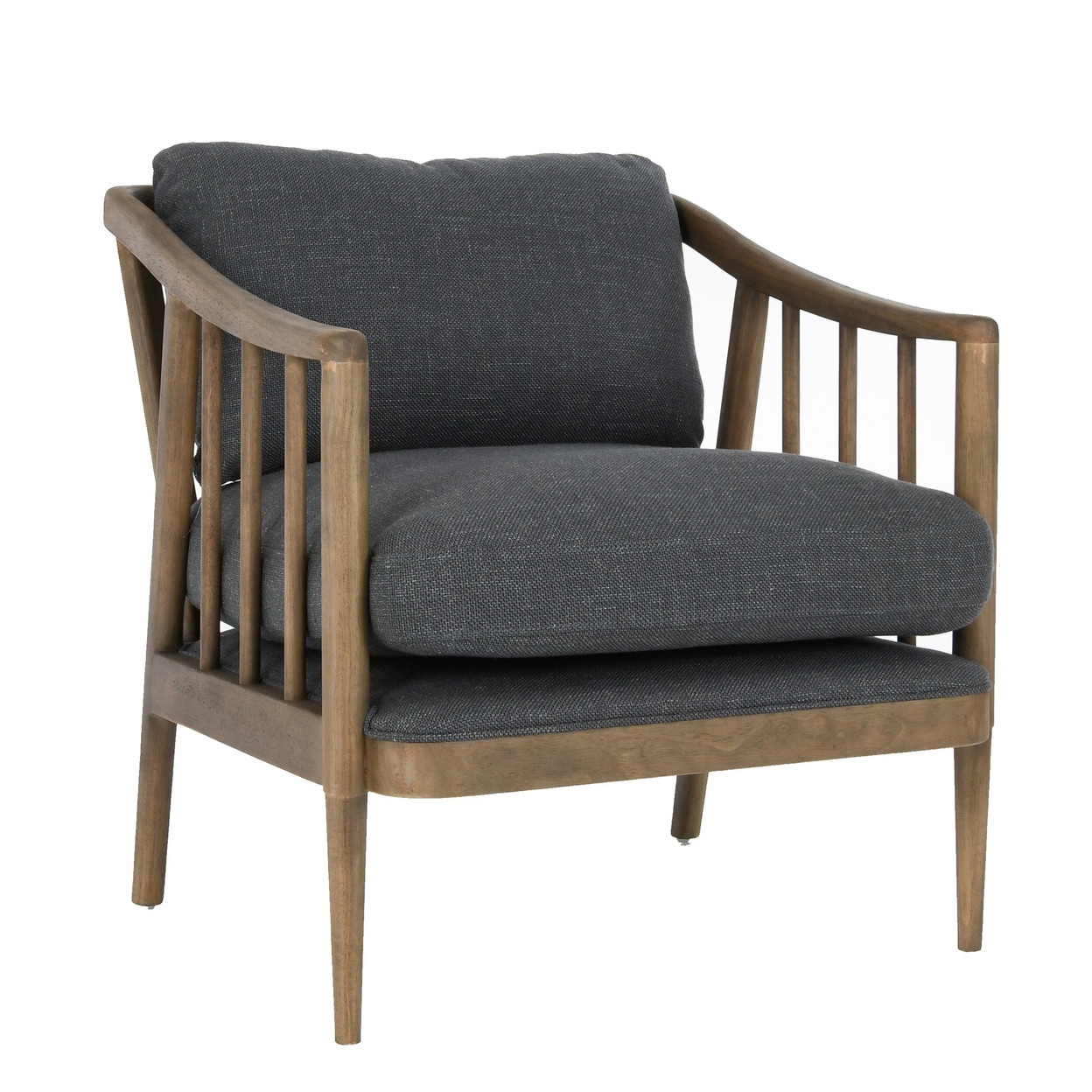 33 Inch Accent Armchair, Padded Cushions, Slatted Back And Arms, Gray - Saltoro Sherpi