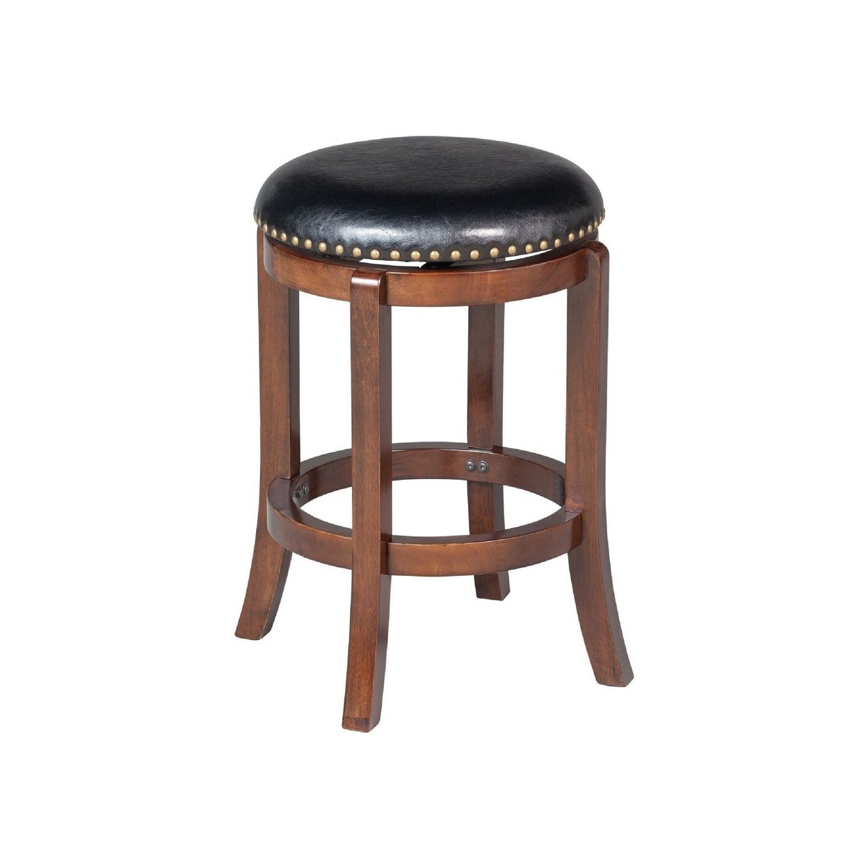 Ovi 24 Inch Wooden Swivel Counter Stool, Faux Leather Seat, Walnut Brown- Saltoro Sherpi