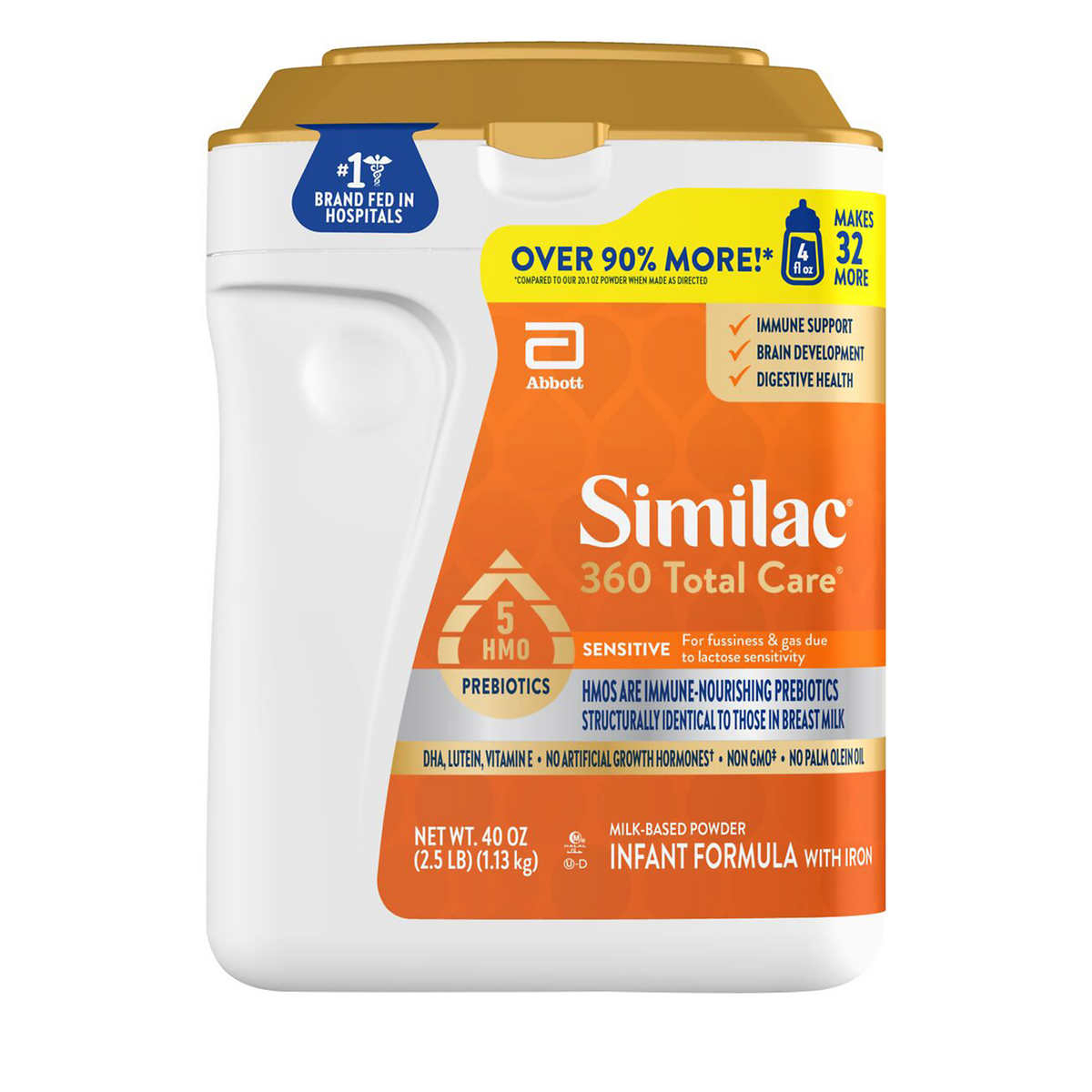 Similac 360 Total Care Sensitive 5 HMO's, Non-GMO Infant Formula Powder, 40 Oz