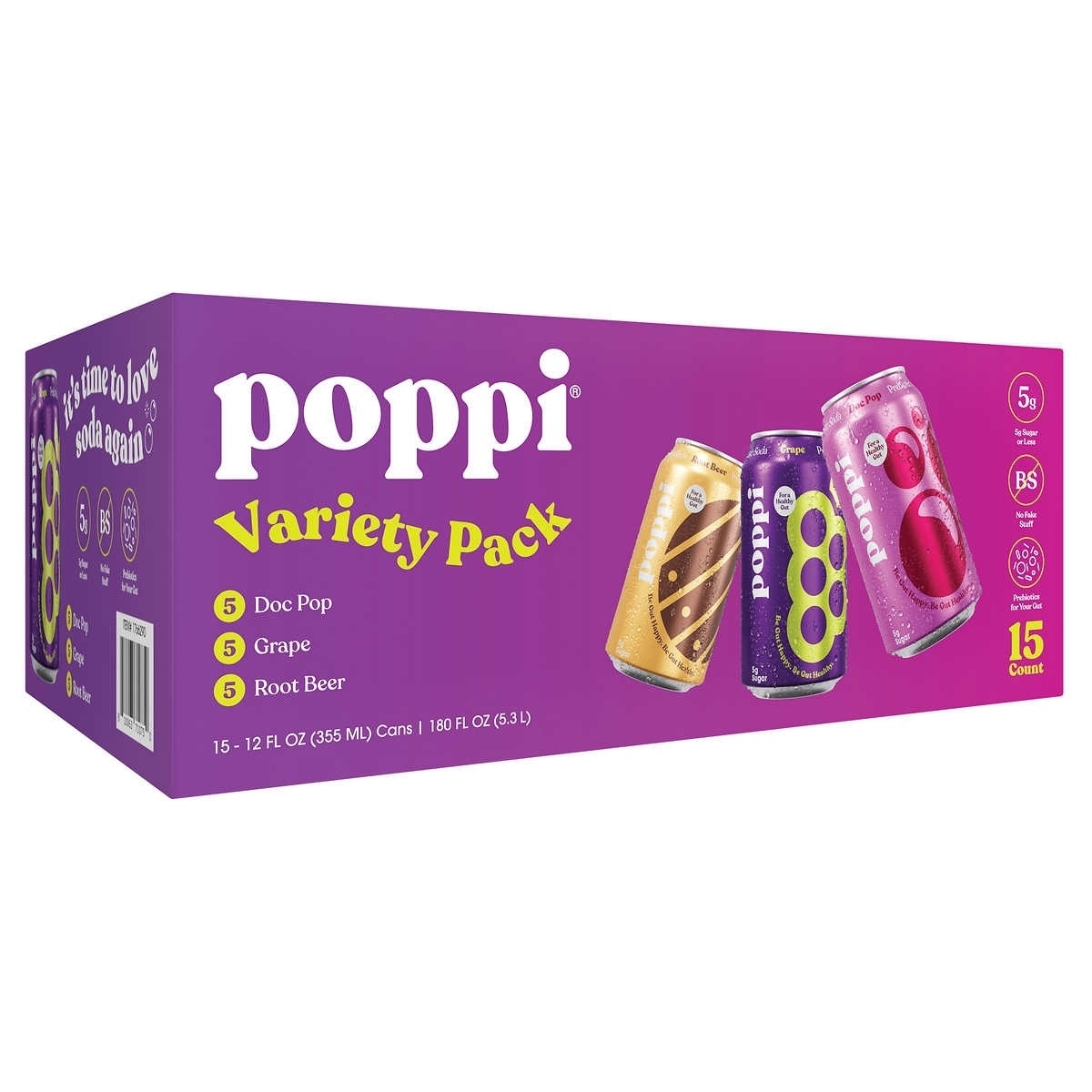 Poppi Classic Soda Variety, 12 Fluid Ounce (Pack Of 15)