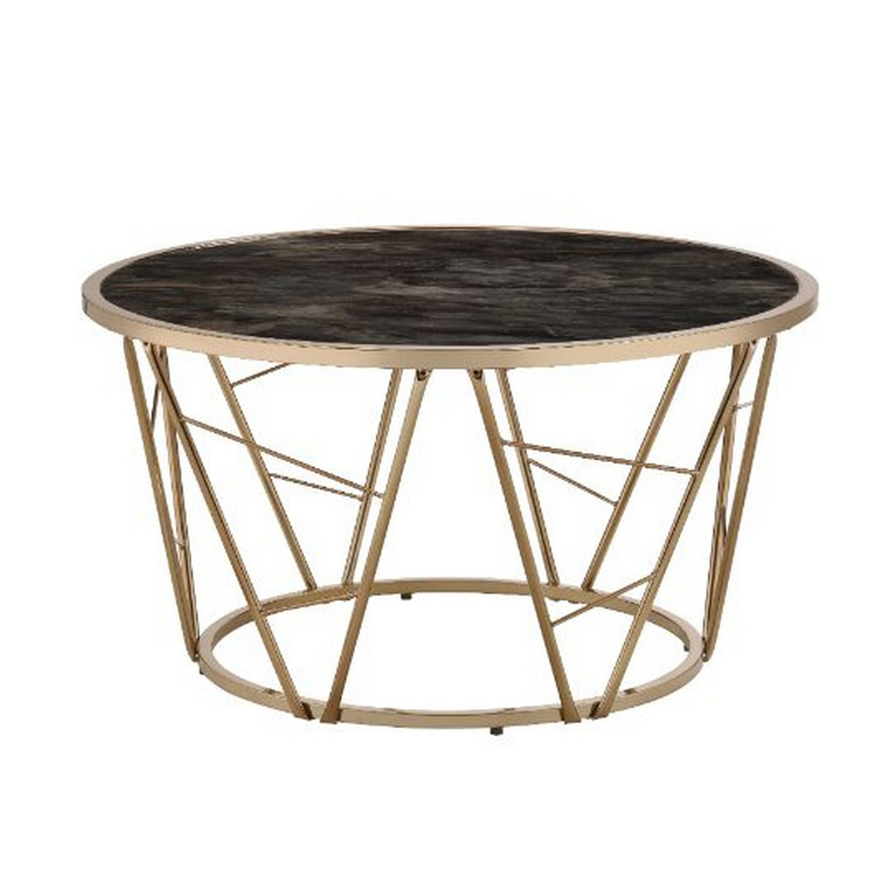 Coffee Table With Glass Top And Geometric Frame, Black And Gold- Saltoro Sherpi