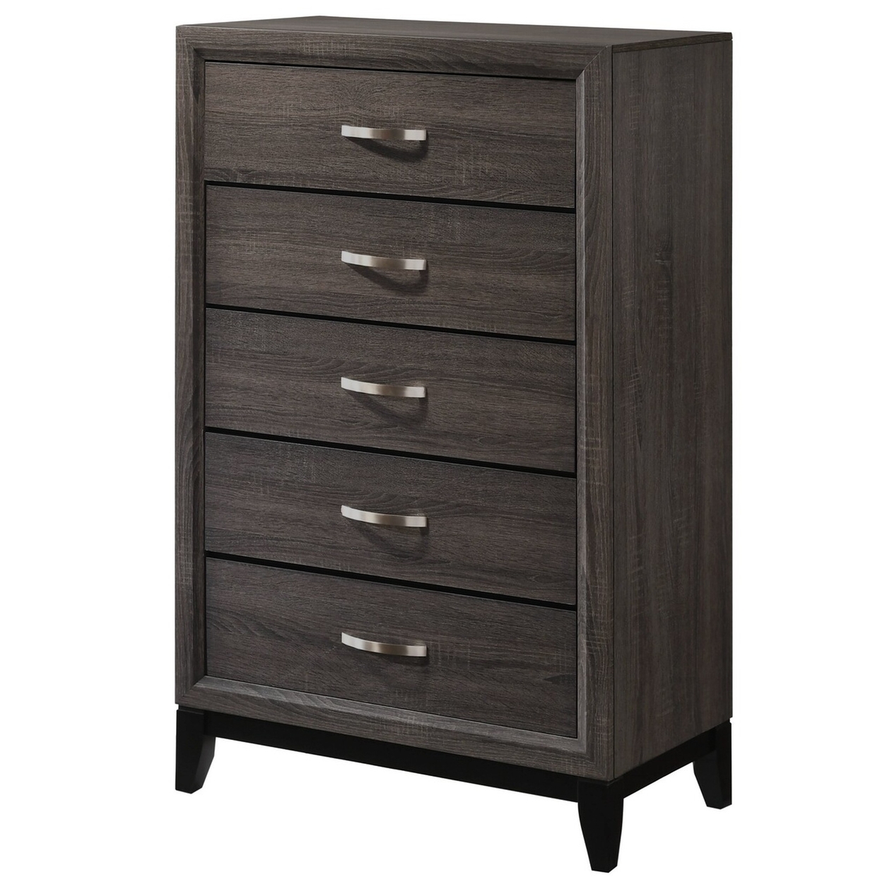 50 Inch Classic 5 Drawer Tall Dresser Chest With Metal Handles, Oak Gray