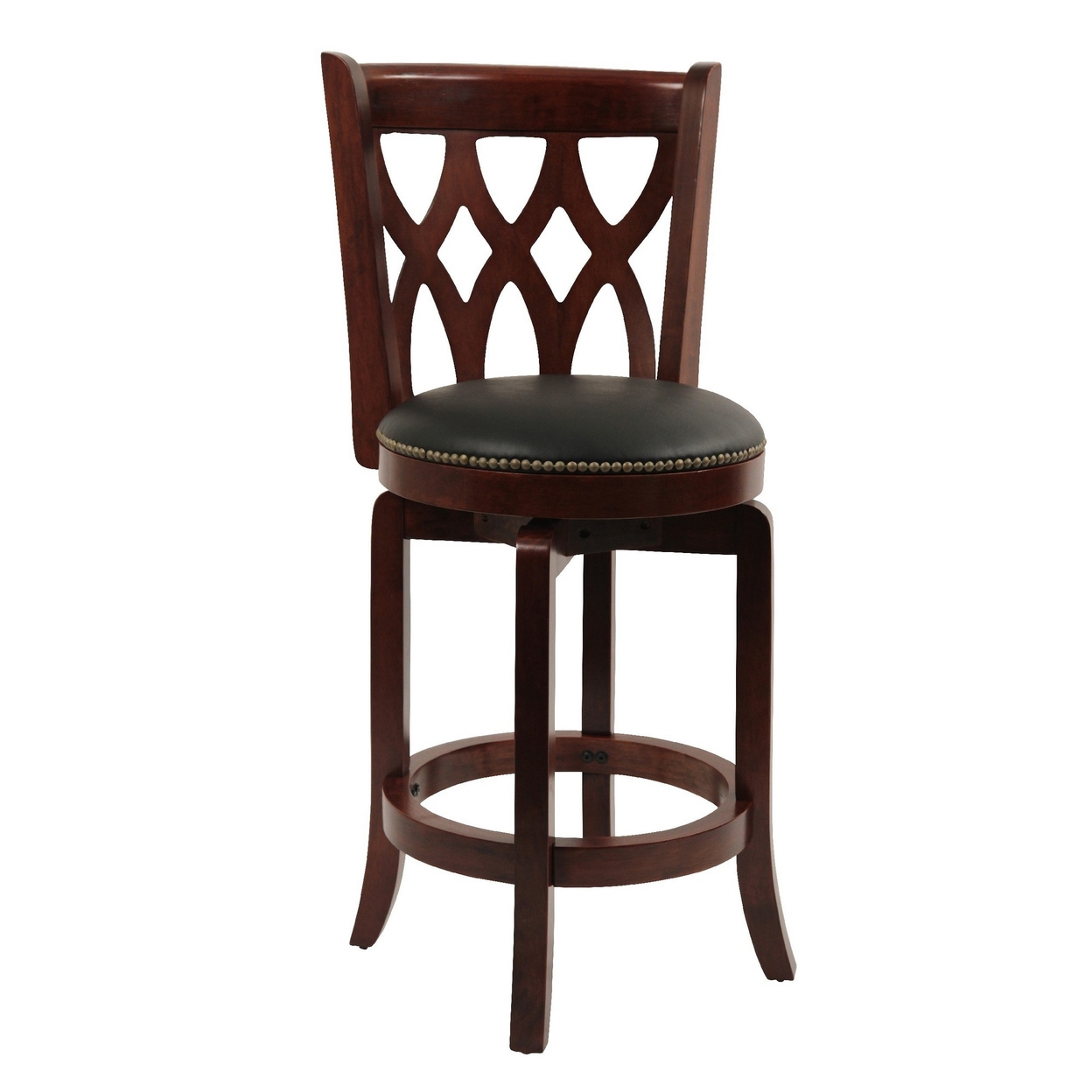 Cob 24 Inch Swivel Counter Stool Chair, Nailhead Trim, Black Faux Leather- Saltoro Sherpi