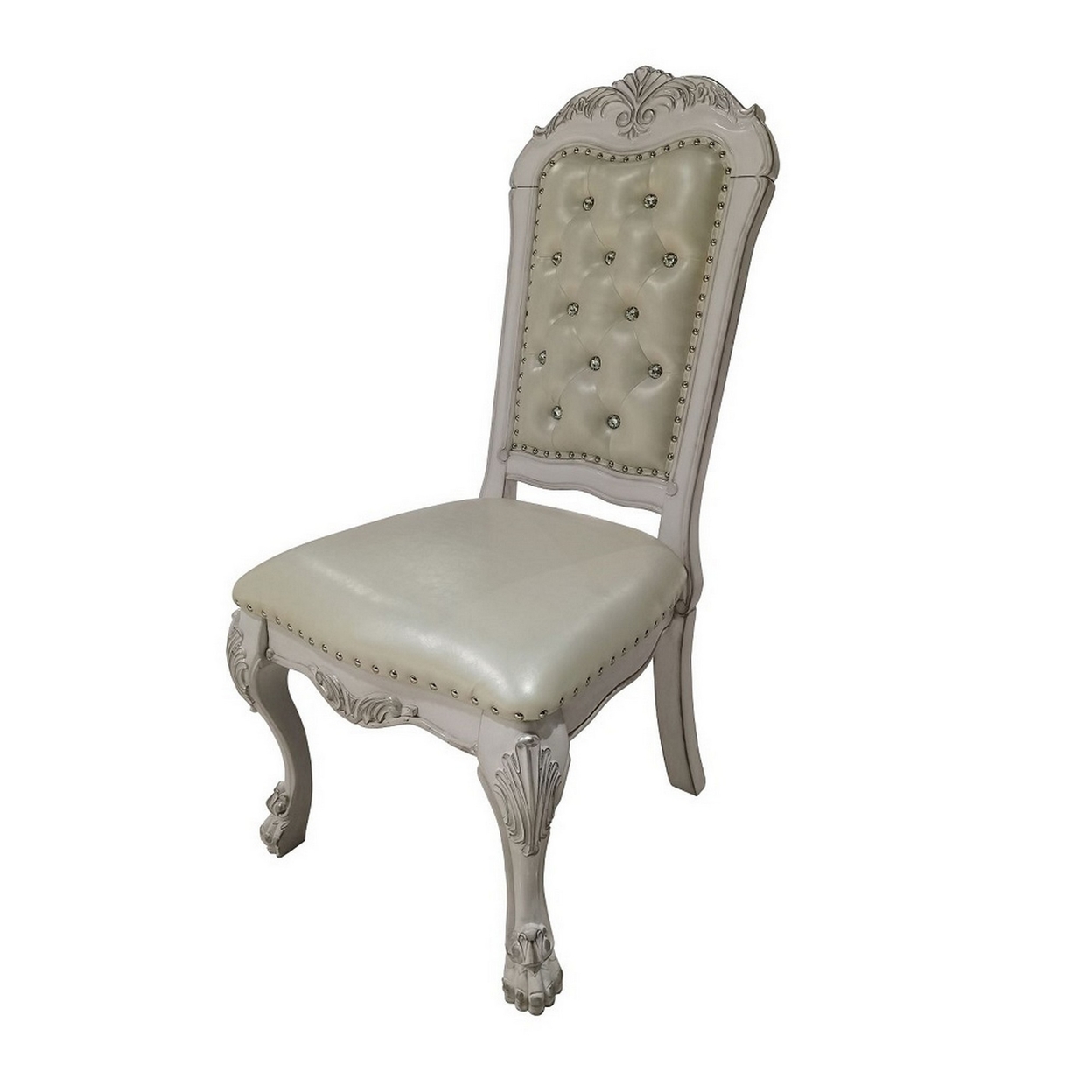 Aurora 23 Inch Classic Dining Chair, Set Of 2, Faux Leather, Bone White- Saltoro Sherpi