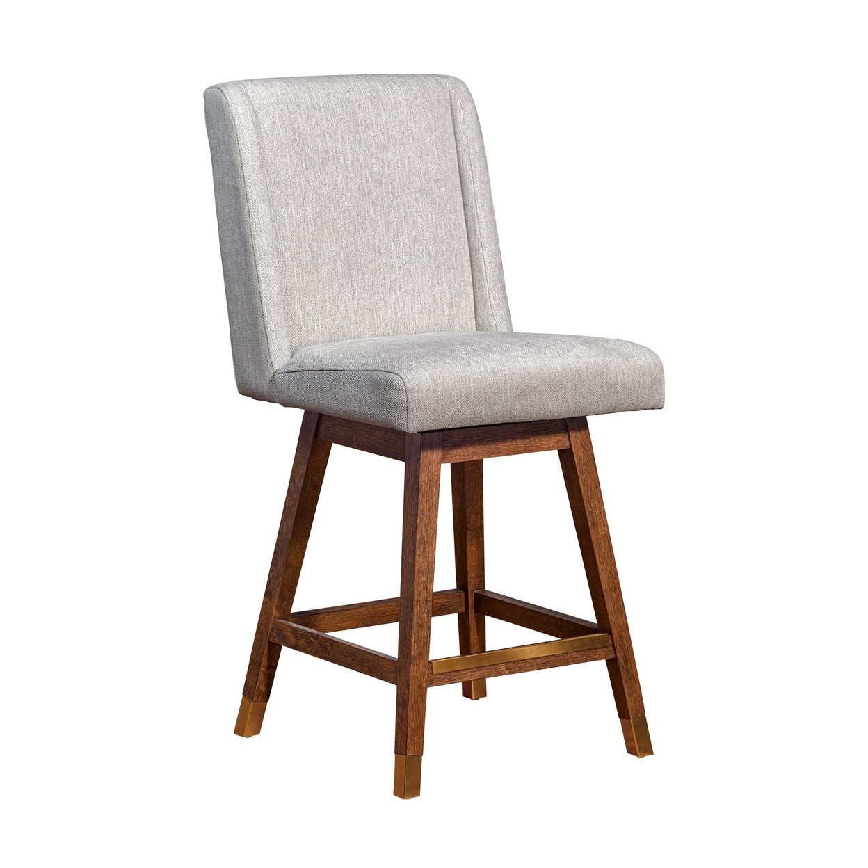 Rico 26 Inch Swivel Counter Stool Wingback Chair, Beige, Brown Wood Legs- Saltoro Sherpi