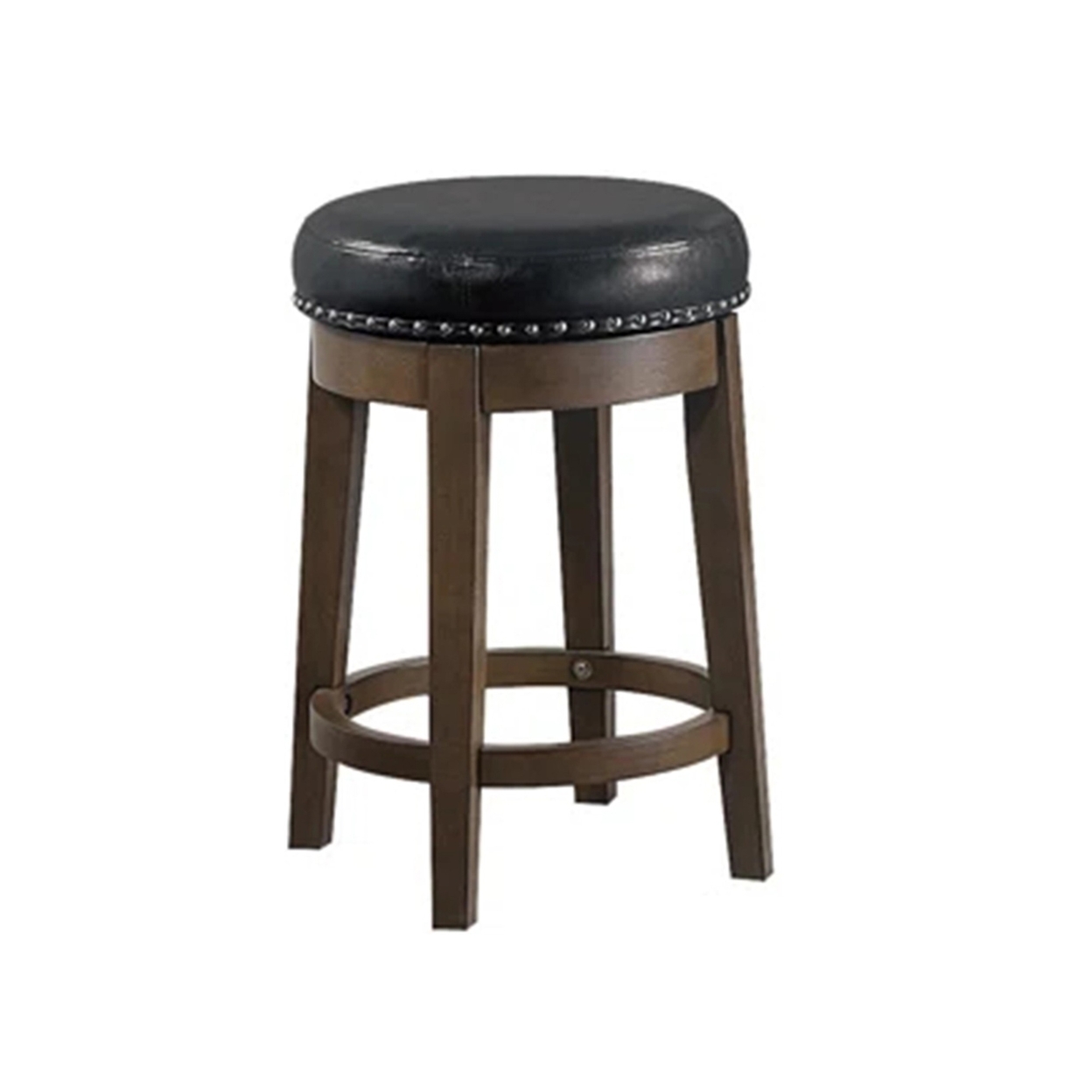 Drue 24 Inch Set Of 2 Swivel Counter Stools, Brown Wood Black Faux Leather