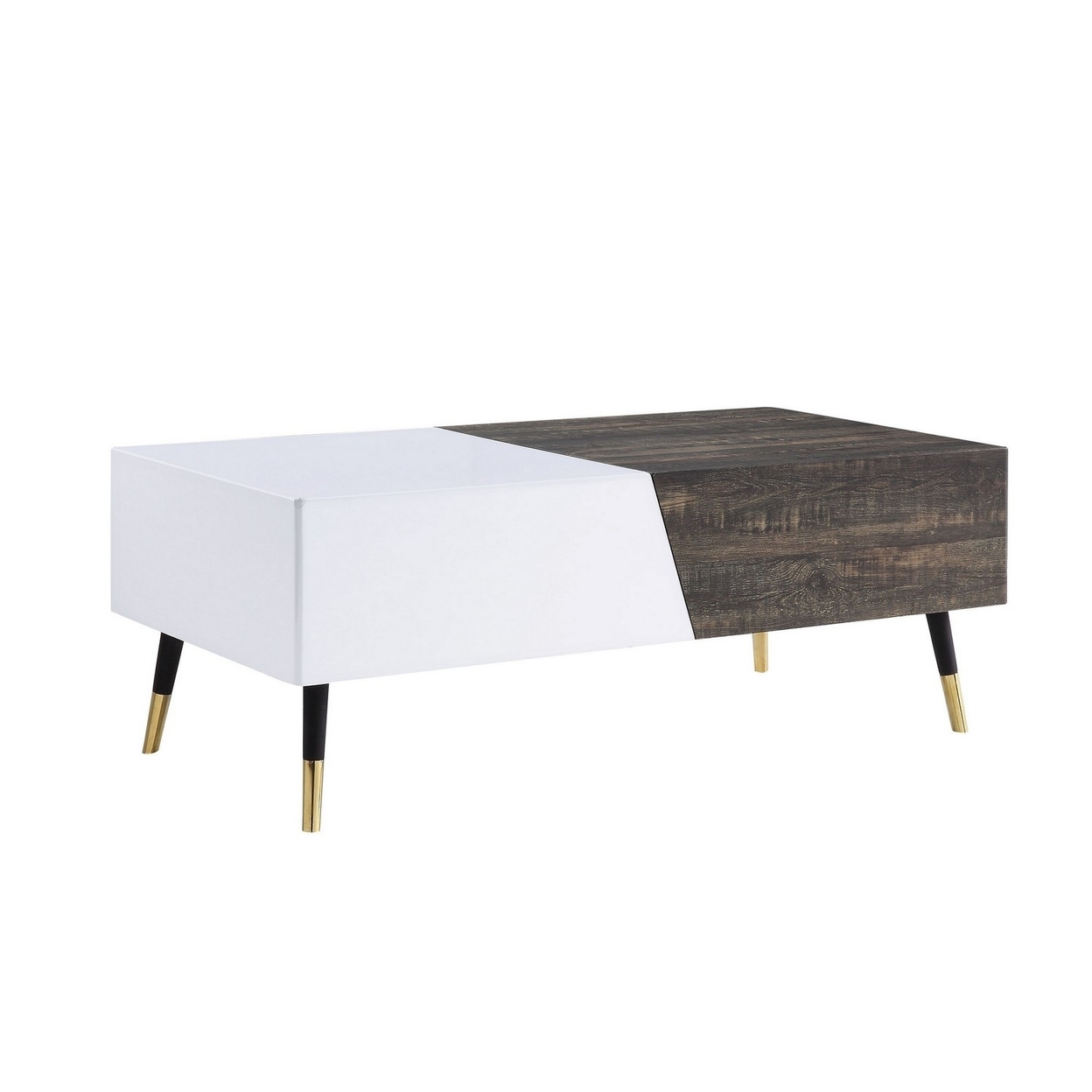 MDF Coffee Table With Sliding Top And 4 Hidden Compartments,White And Brown- Saltoro Sherpi