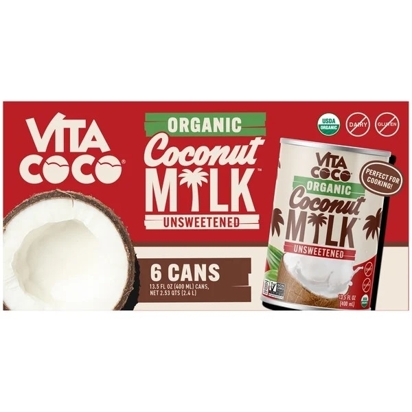 Vita Coco Organic Coconut Milk Unsweetened, 13.5 Fluid Ounce (Pack Of 6)