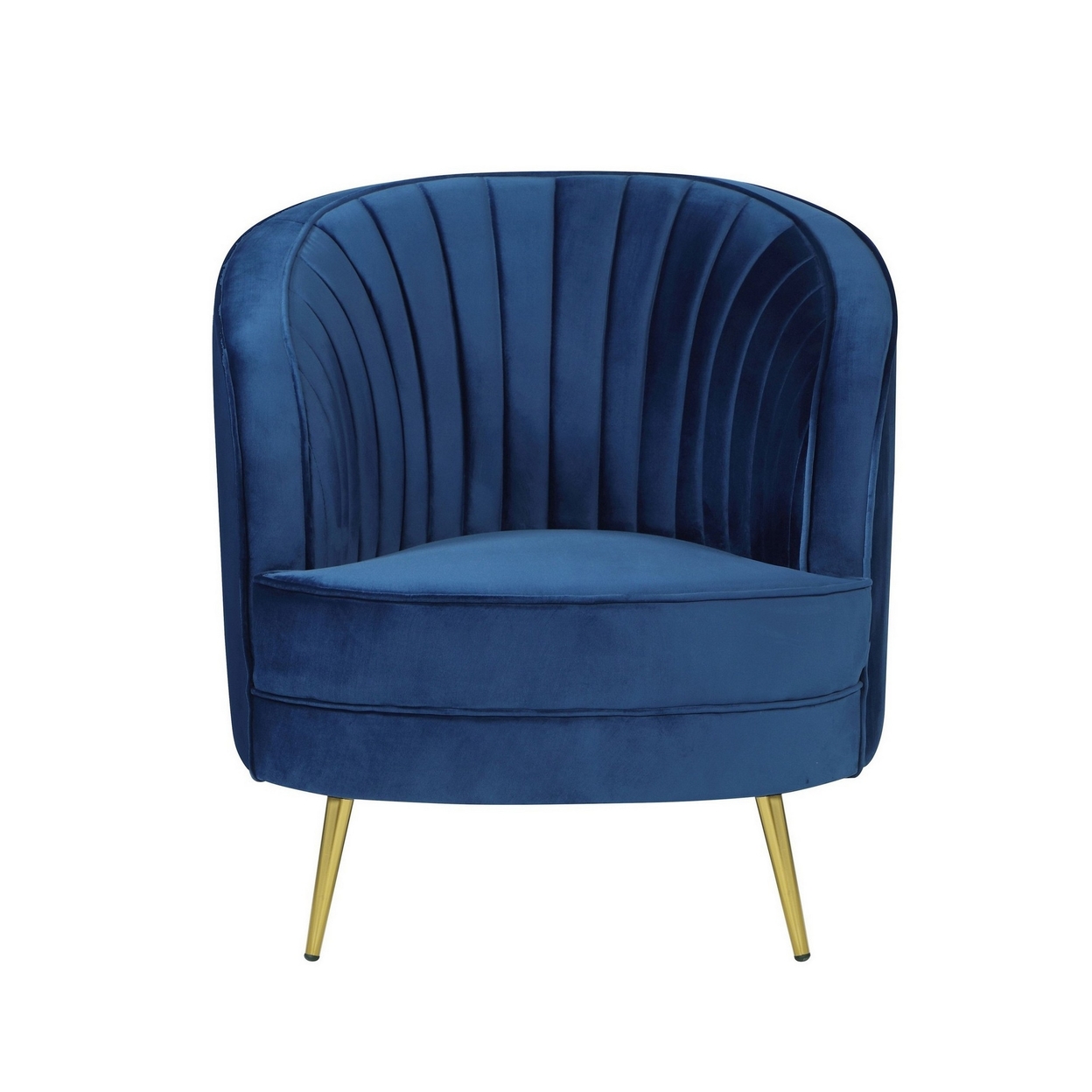 31 Inch Club Chair, Blue Velvet, Vertical Tufted Channels, Art Deco Style