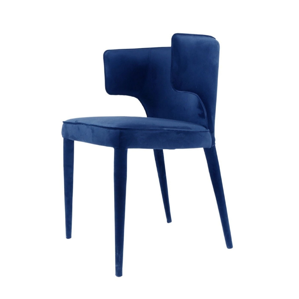 Cid 20 Inch Modern Dining Armchair, Curved Wingback, Metal Legs, Blue- Saltoro Sherpi