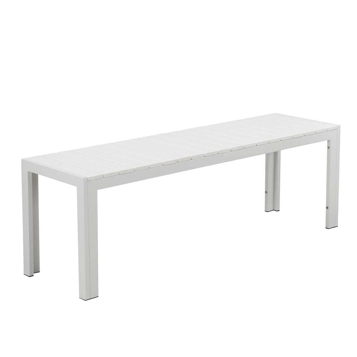 Theo 53 Inch Outdoor Bench, White Aluminum Frame, Plank Style Seat Surface- Saltoro Sherpi