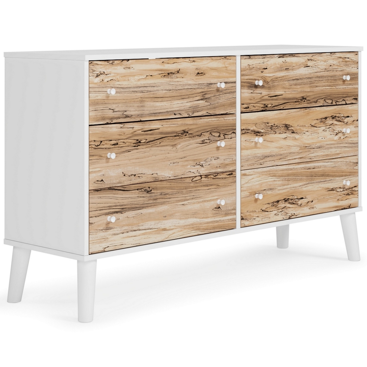 Asher 59 Inch Contemporary Dresser, 6 Drawers, White And Natural Brown- Saltoro Sherpi
