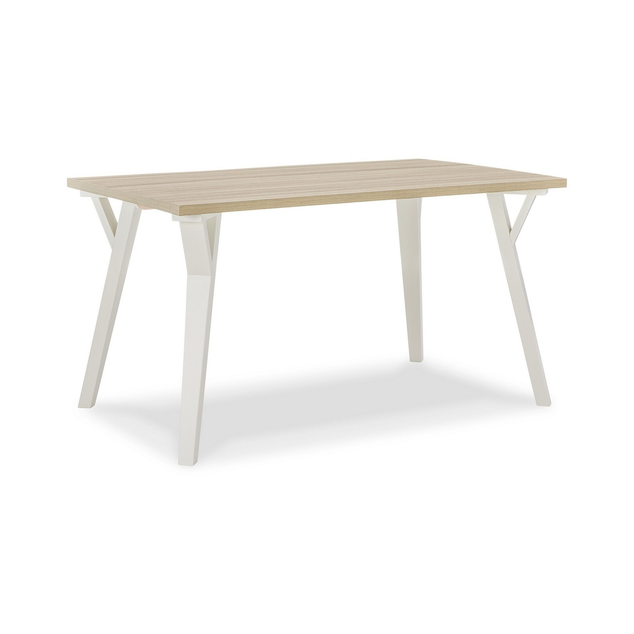 Quip 55 Inch Dining Table, White Wood, Smooth Melamine Surface, Angled Legs- Saltoro Sherpi