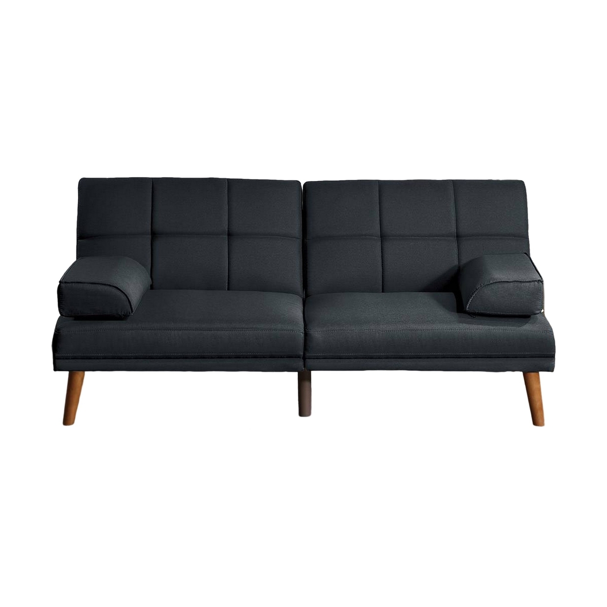 Gina 71 Inch Adjustable Futon Sofa Bed, Square Tufted, Tapered Legs, Black